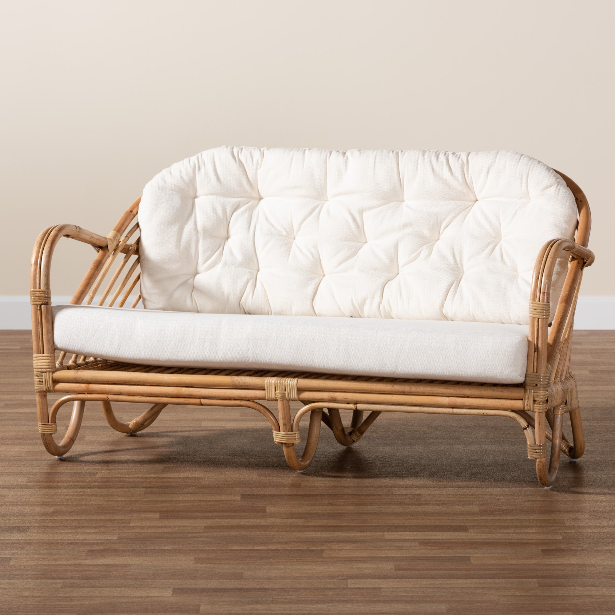 bali & pari Aliane Modern Bohemian Natural Brown Antique Rattan Loveseat