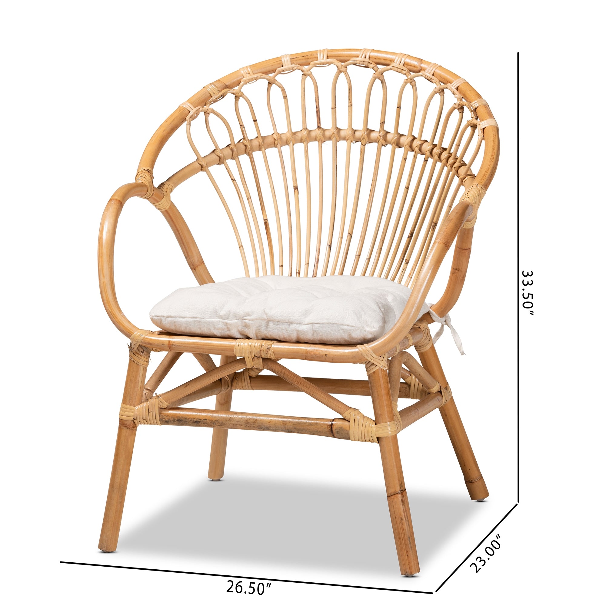 bali & pari Benicia Modern Bohemian Natural Brown Rattan Dining Chair