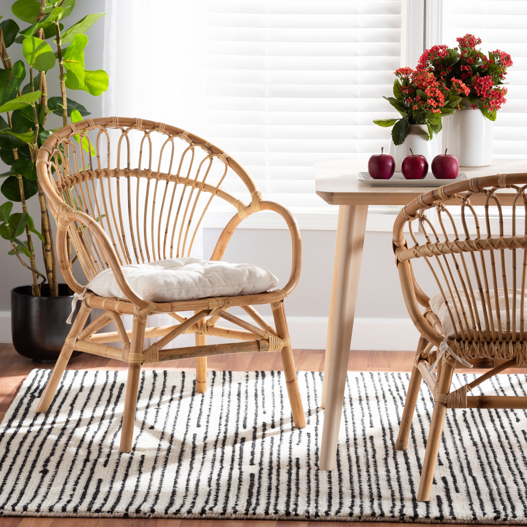 bali & pari Benicia Modern Bohemian Natural Brown Rattan Dining Chair