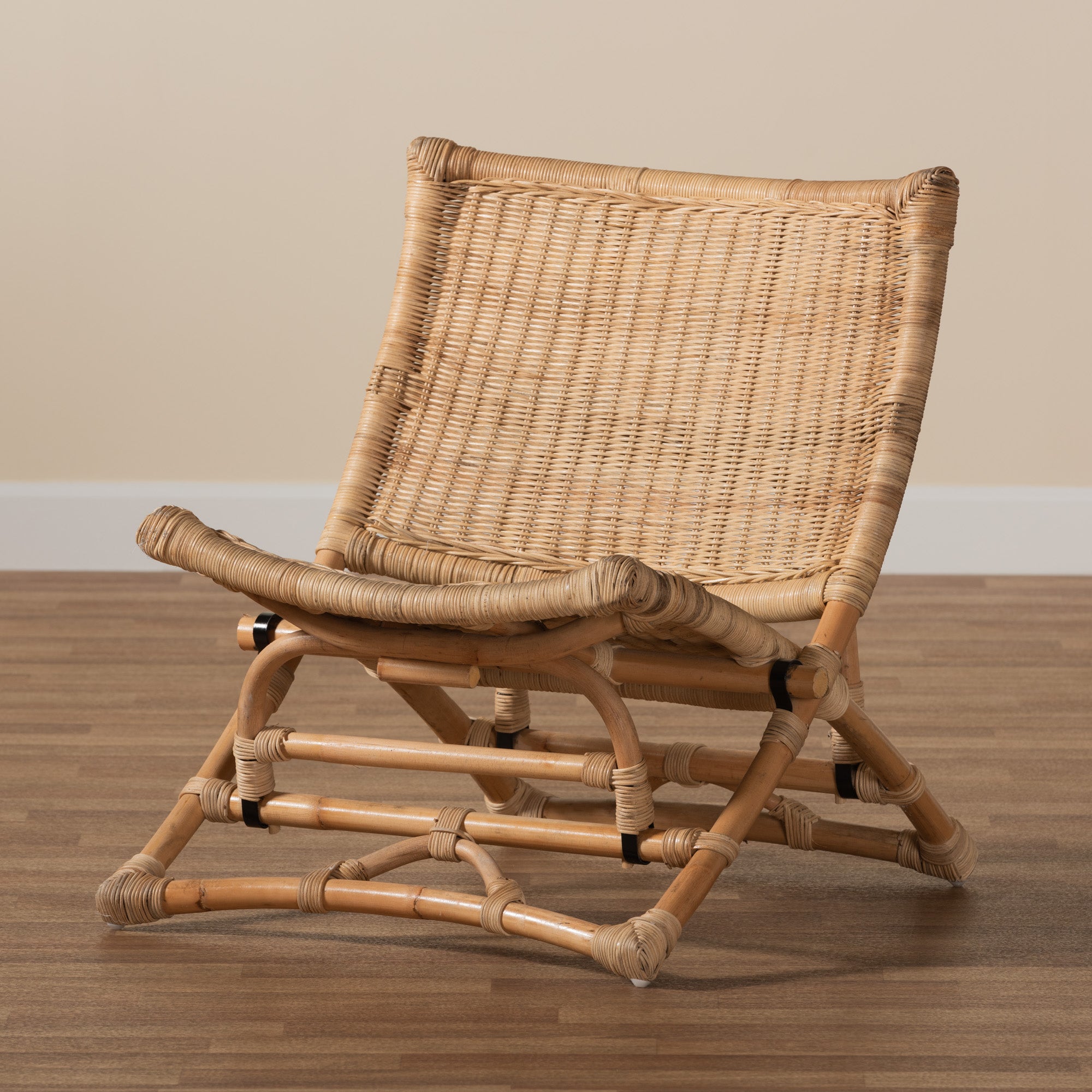 bali & pari Herrara Modern Bohemian Natural Brown Antique Rattan Foldable Lounge Chair