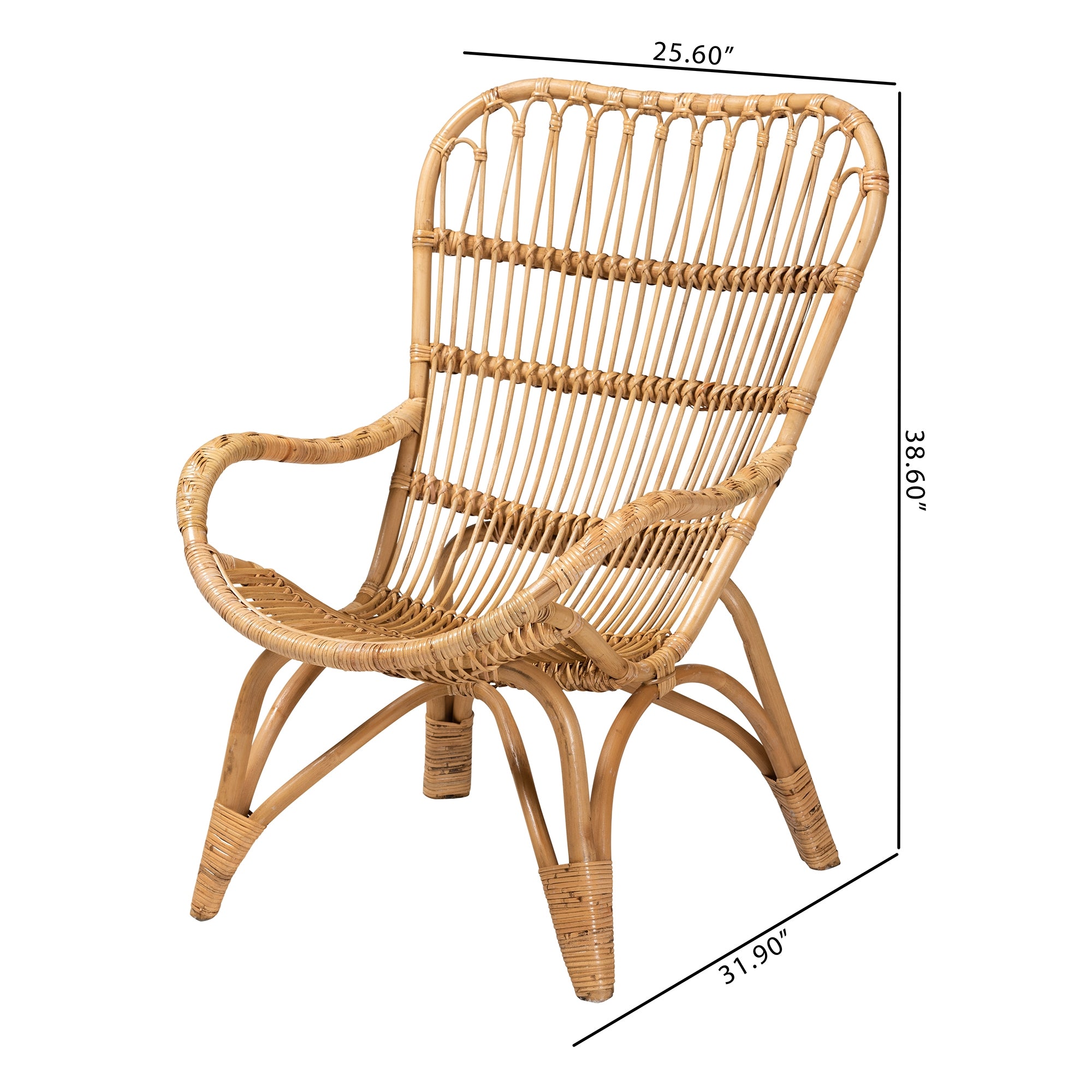bali & pari Earvin Modern Bohemian Natural Brown Rattan Armchair