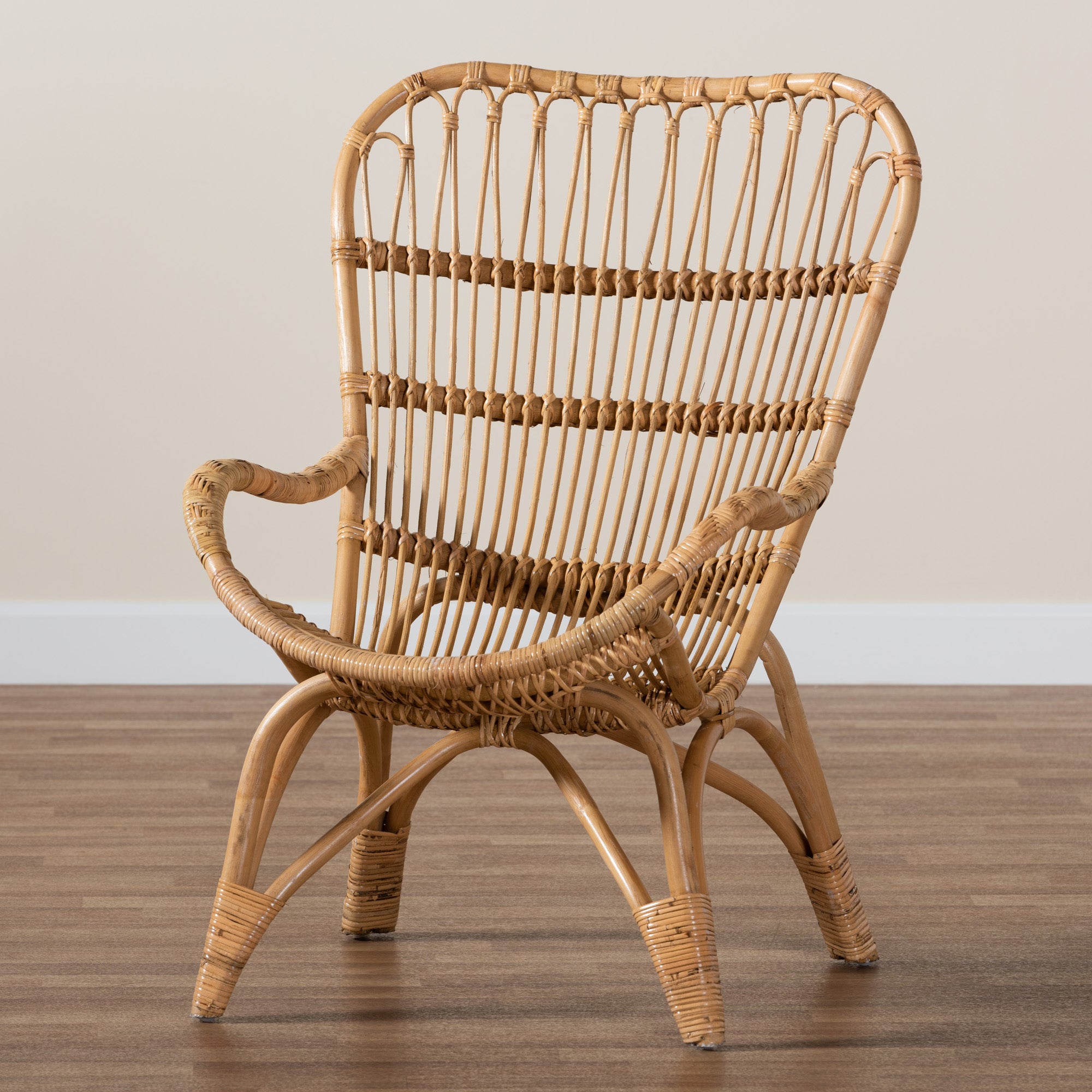 bali & pari Earvin Modern Bohemian Natural Brown Rattan Armchair