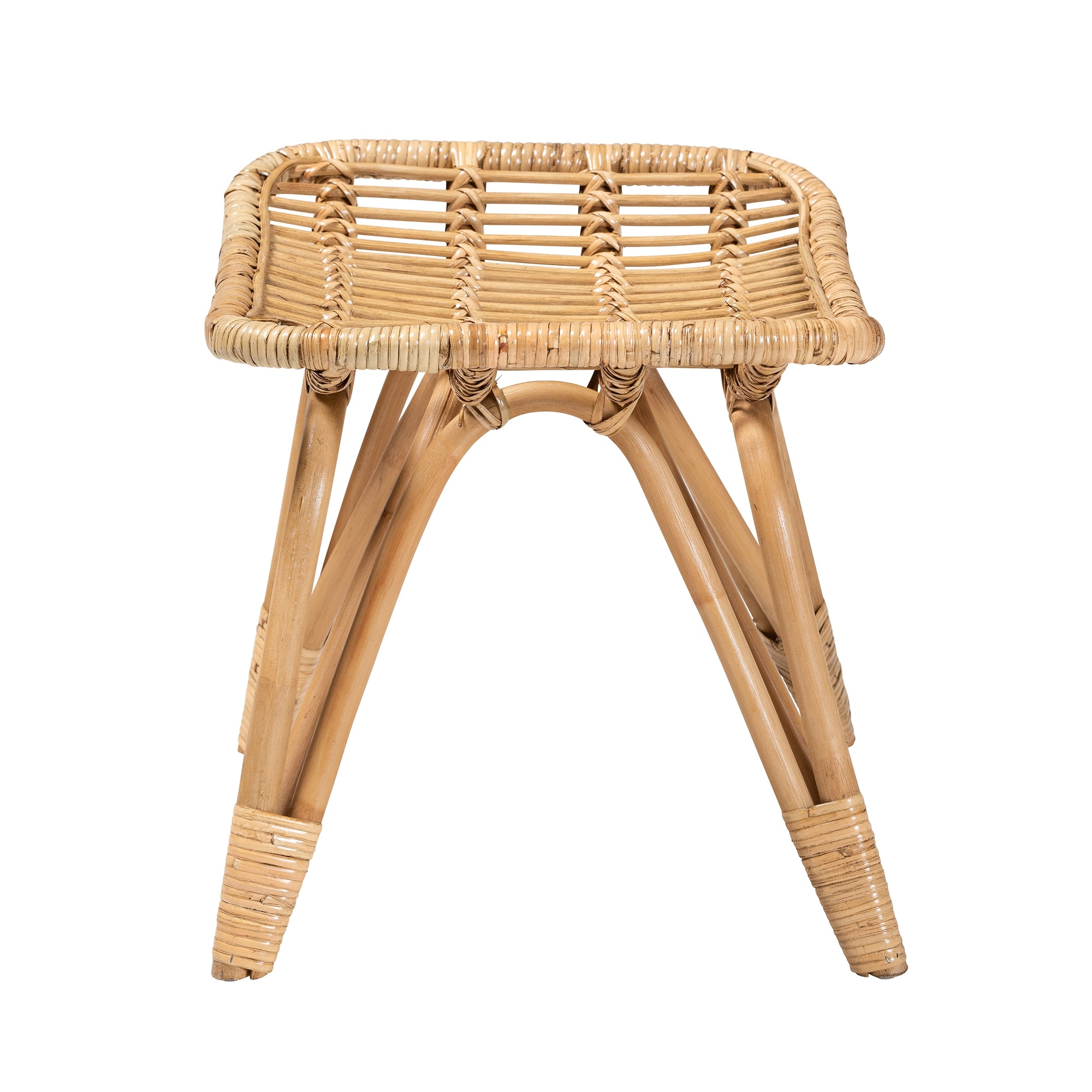 bali & pari Earvin Modern Bohemian Natural Brown Rattan Footstool