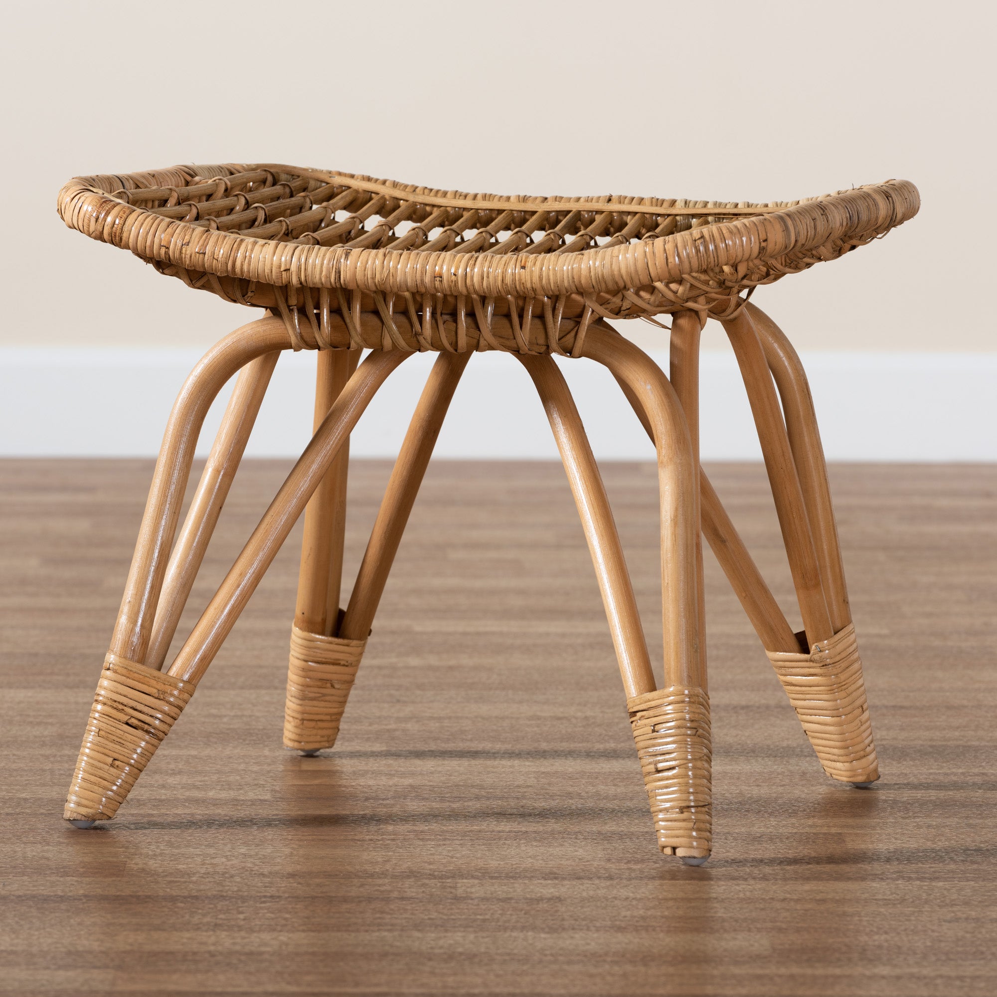 bali & pari Earvin Modern Bohemian Natural Brown Rattan Footstool