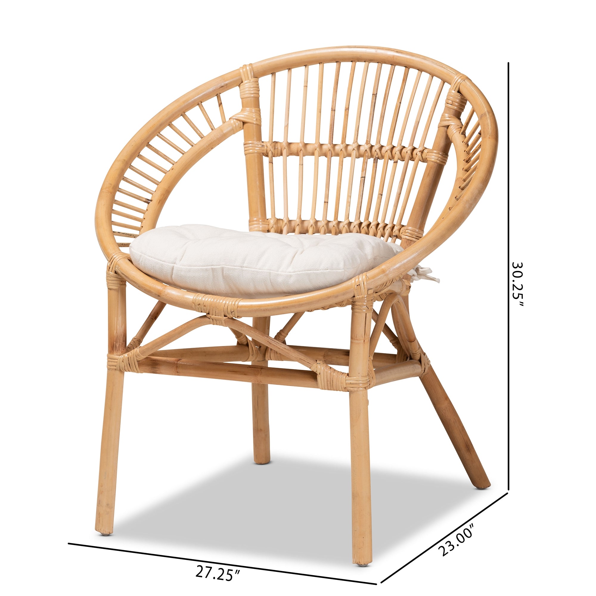 bali & pari Adrina Modern Bohemian Natural Brown Rattan Dining Chair