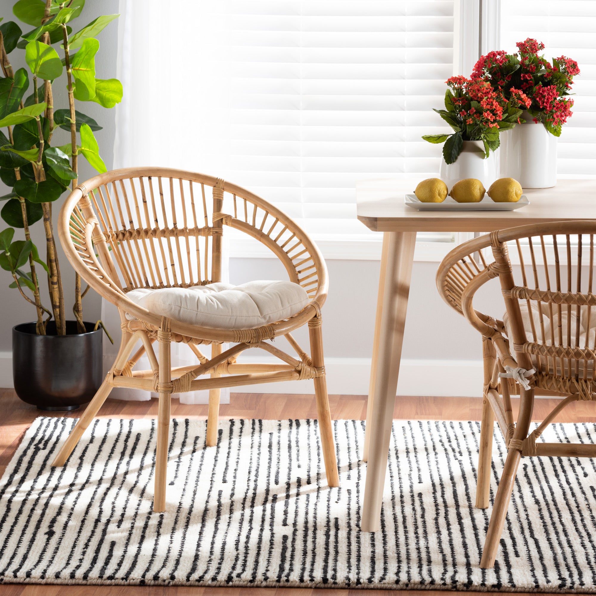 bali & pari Adrina Modern Bohemian Natural Brown Rattan Dining Chair