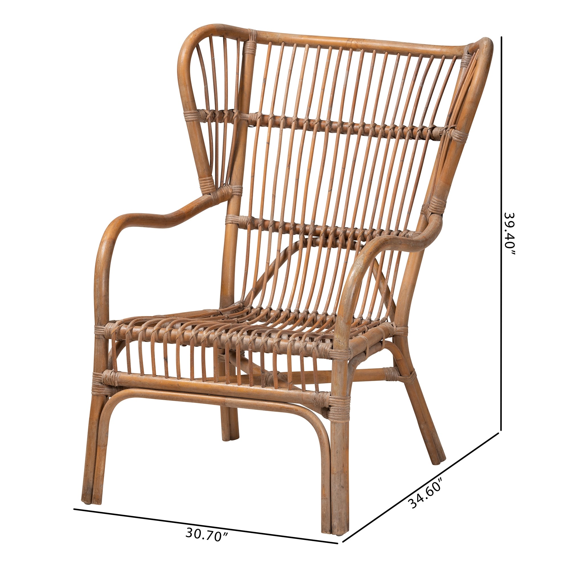 bali & pari Lamaria Modern Bohmenian Natural Brown Antique Rattan Armchair