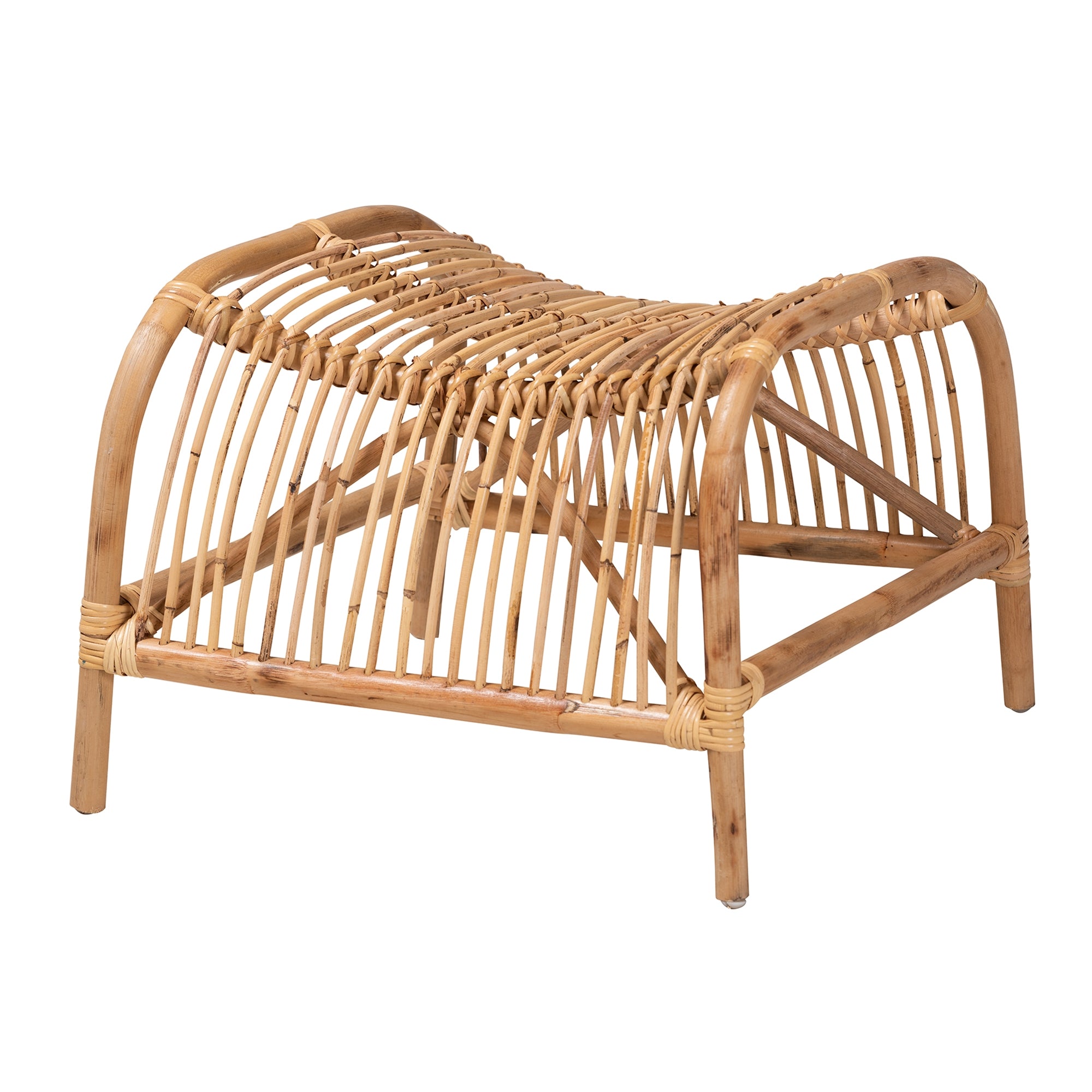 Baxton Studio Lamaria Modern Bohmenian Natural Brown Antique Rattan 2-Piece Chair and Footstool Set