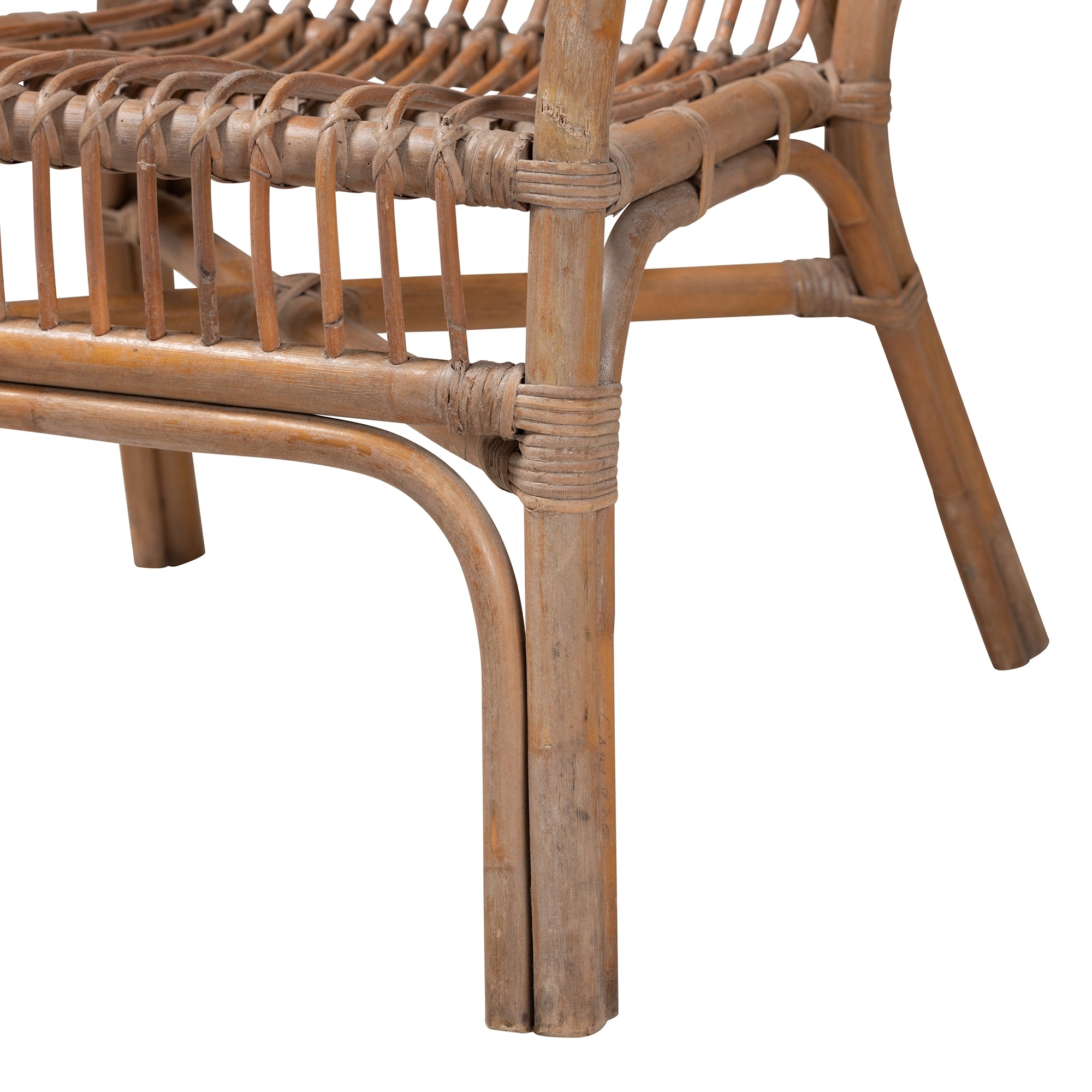 Baxton Studio Lamaria Modern Bohmenian Natural Brown Antique Rattan 2-Piece Chair and Footstool Set