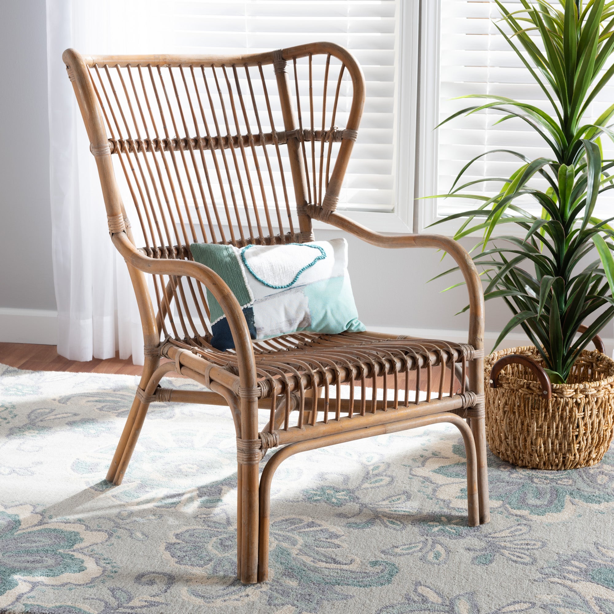 bali & pari Lamaria Modern Bohmenian Natural Brown Antique Rattan Armchair