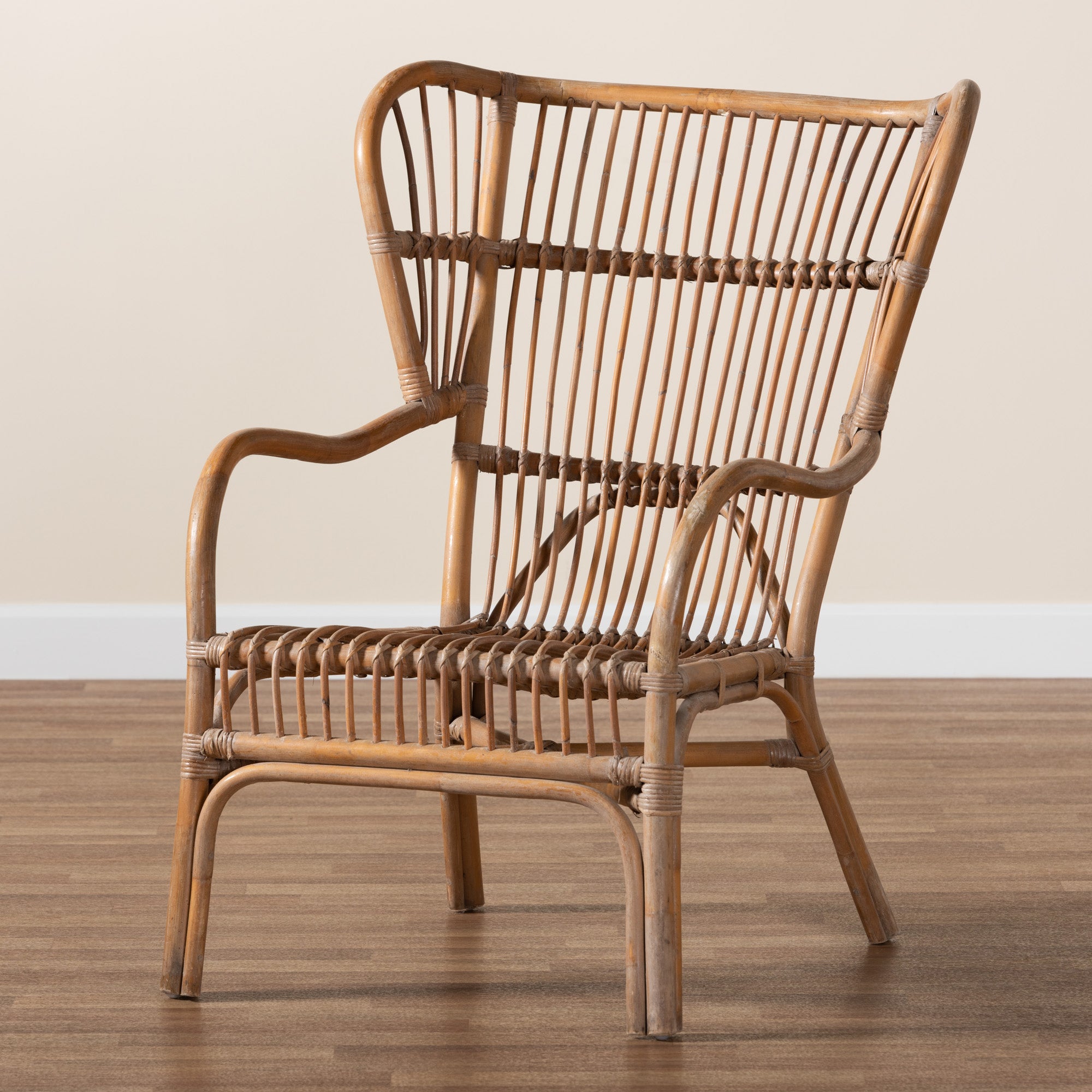 bali & pari Lamaria Modern Bohmenian Natural Brown Antique Rattan Armchair