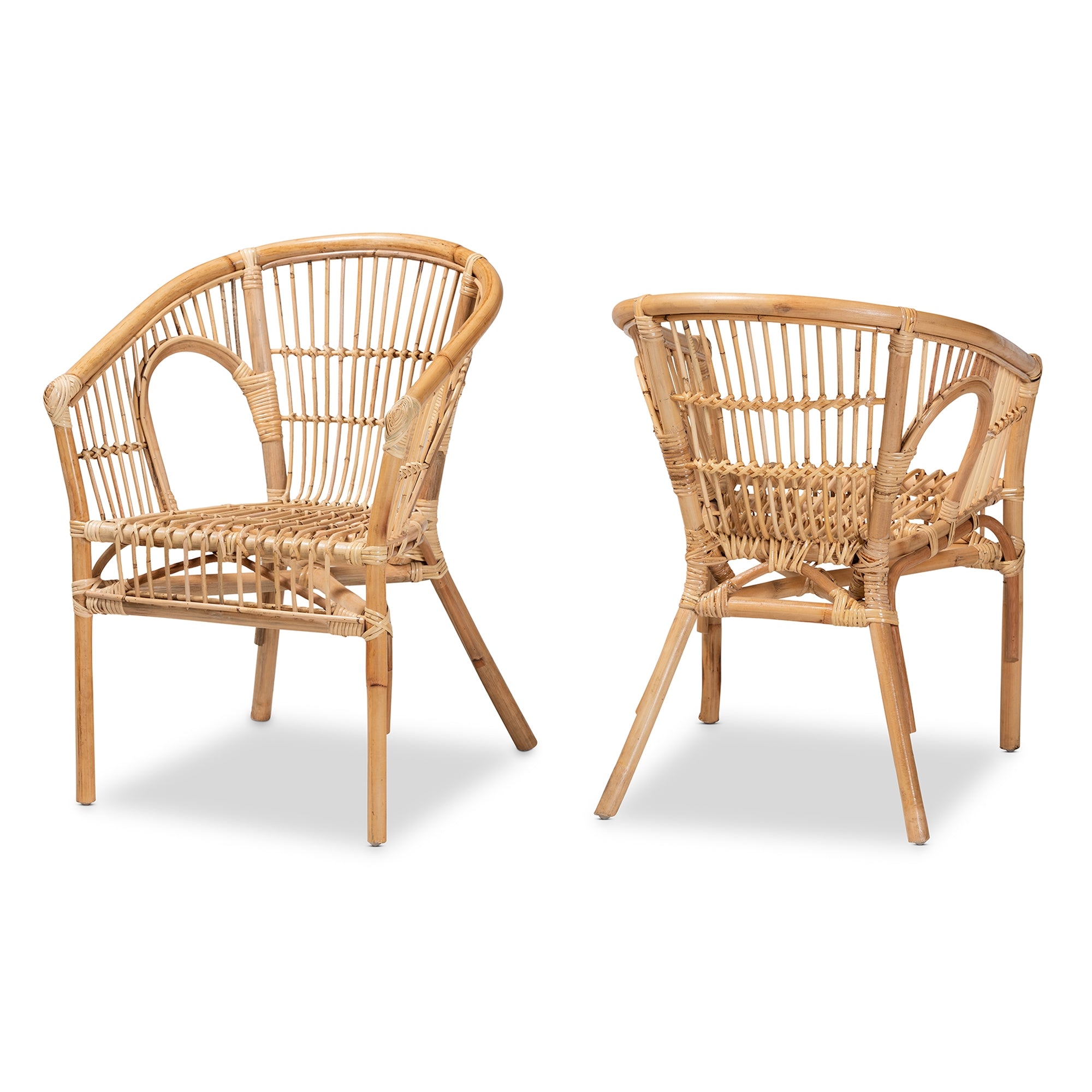 bali & pari Alleta Modern Bohemian Natural Brown Rattan 2-Piece Dining Chair Set