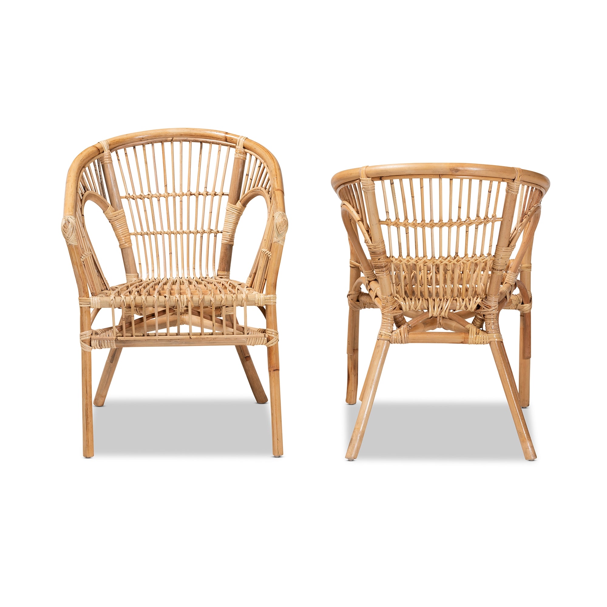 bali & pari Alleta Modern Bohemian Natural Brown Rattan 2-Piece Dining Chair Set