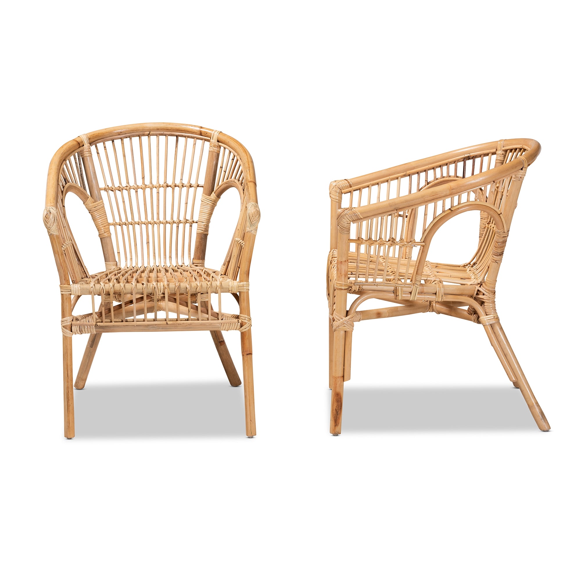 bali & pari Alleta Modern Bohemian Natural Brown Rattan 2-Piece Dining Chair Set