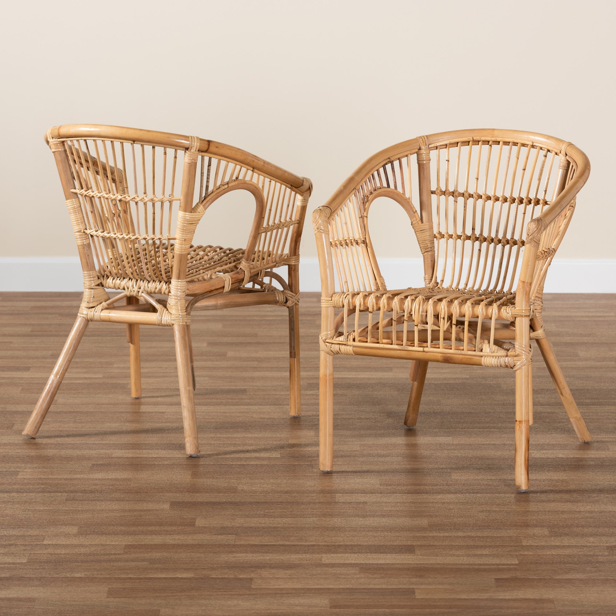 bali & pari Alleta Modern Bohemian Natural Brown Rattan 2-Piece Dining Chair Set
