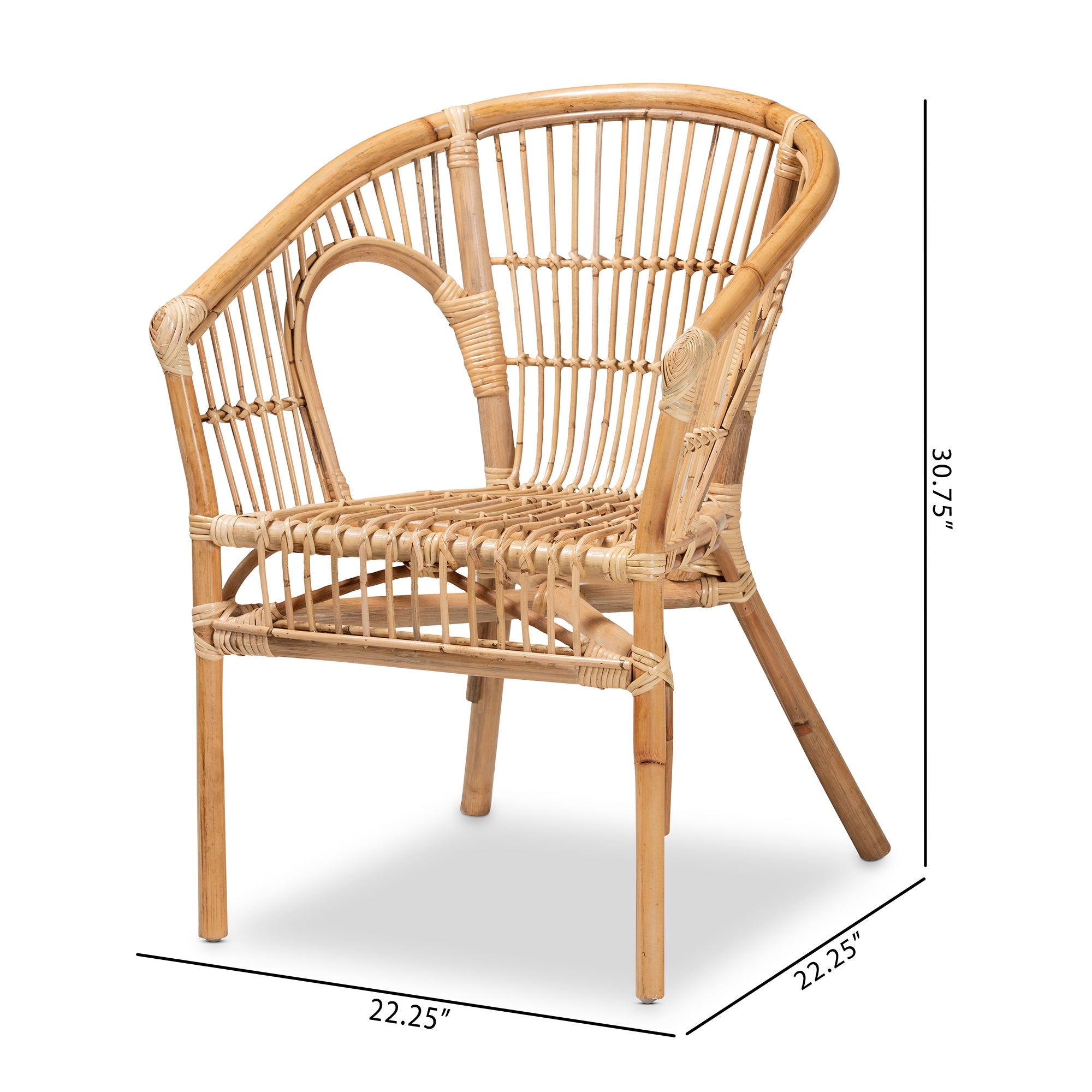 bali & pari Alleta Modern Bohemian Natural Brown Rattan 2-Piece Dining Chair Set