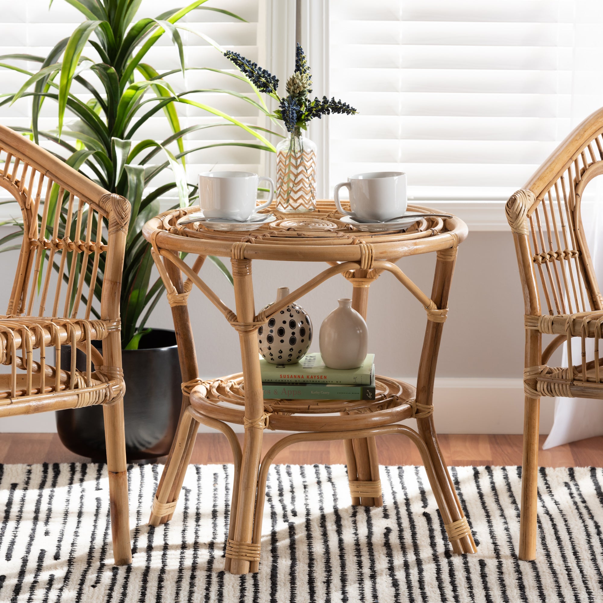 bali & pari Cariel Modern Bohemian Natural Brown Rattan Coffee Table