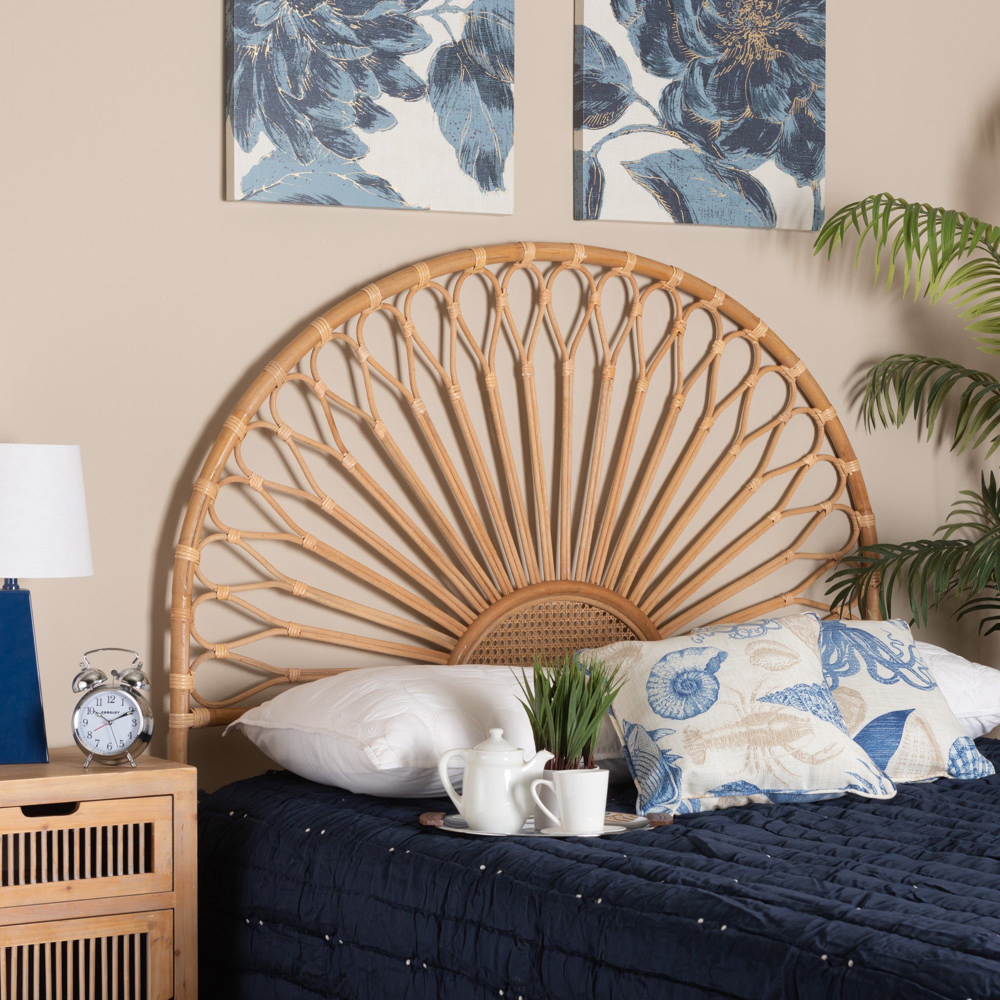 bali & pari Perenna Modern Bohemian Natural Rattan King Size Standalone Headboard
