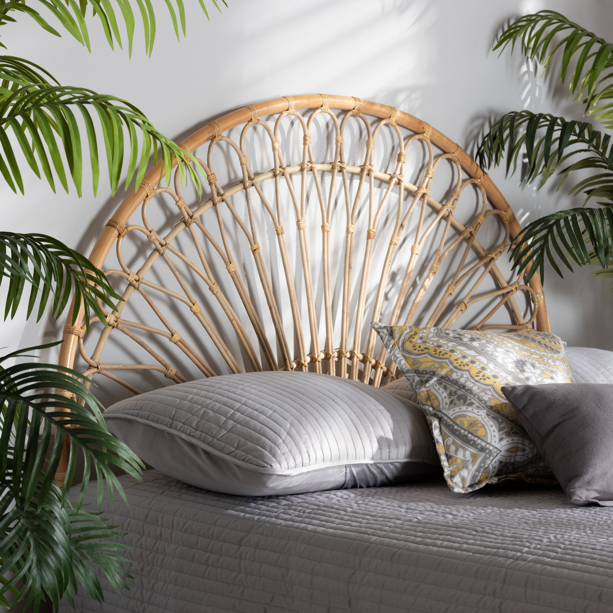 bali & pari Devereaux Modern Bohemian Natural Brown Rattan Queen Size Standalone Headboard