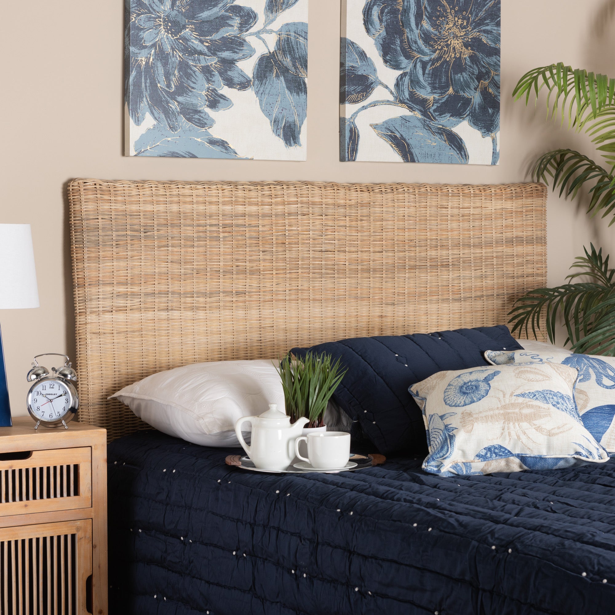 bali & pari Cantara Modern Bohemian Natural Rattan Queen Size Standalone Headboard