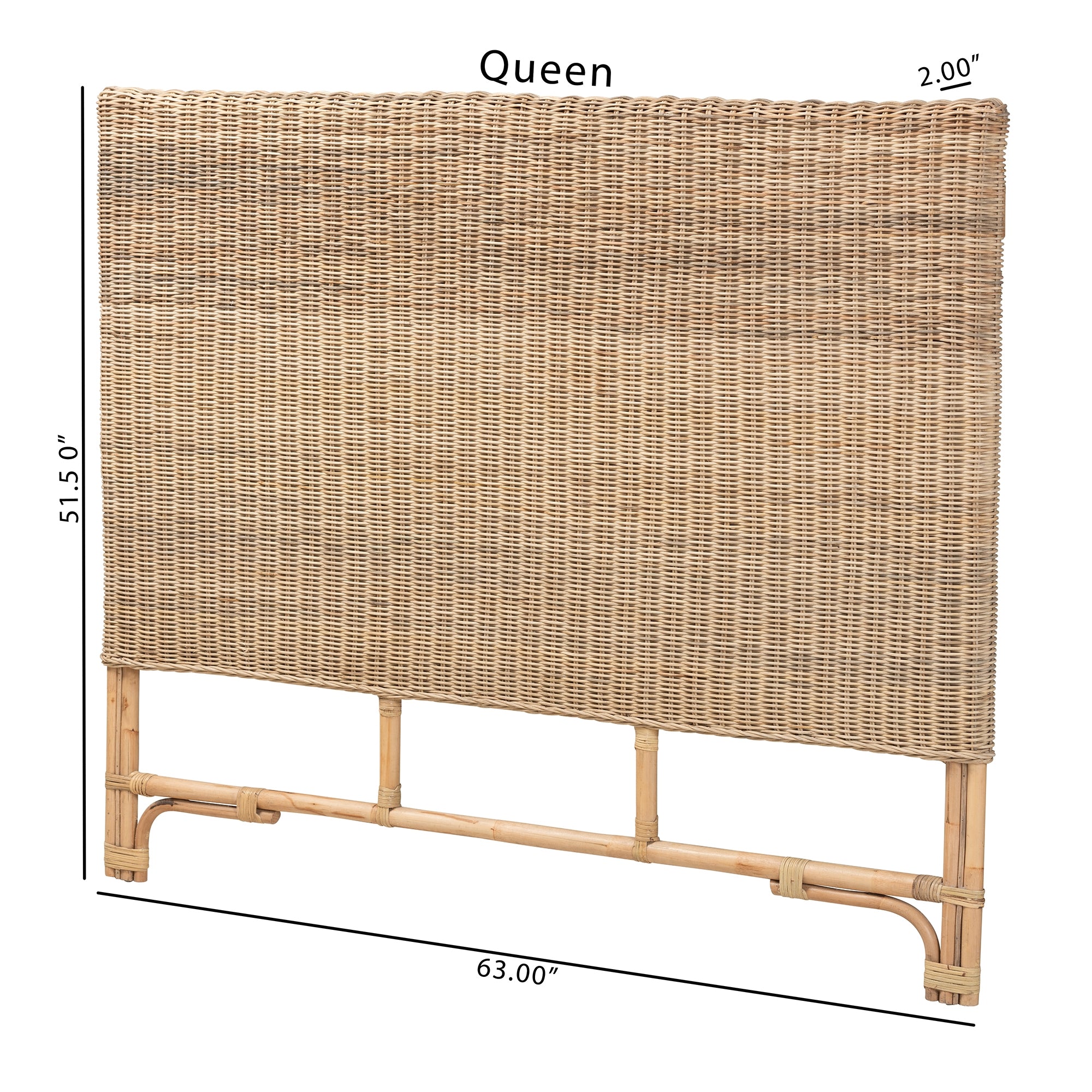 bali & pari Cantara Modern Bohemian Natural Rattan Queen Size Standalone Headboard