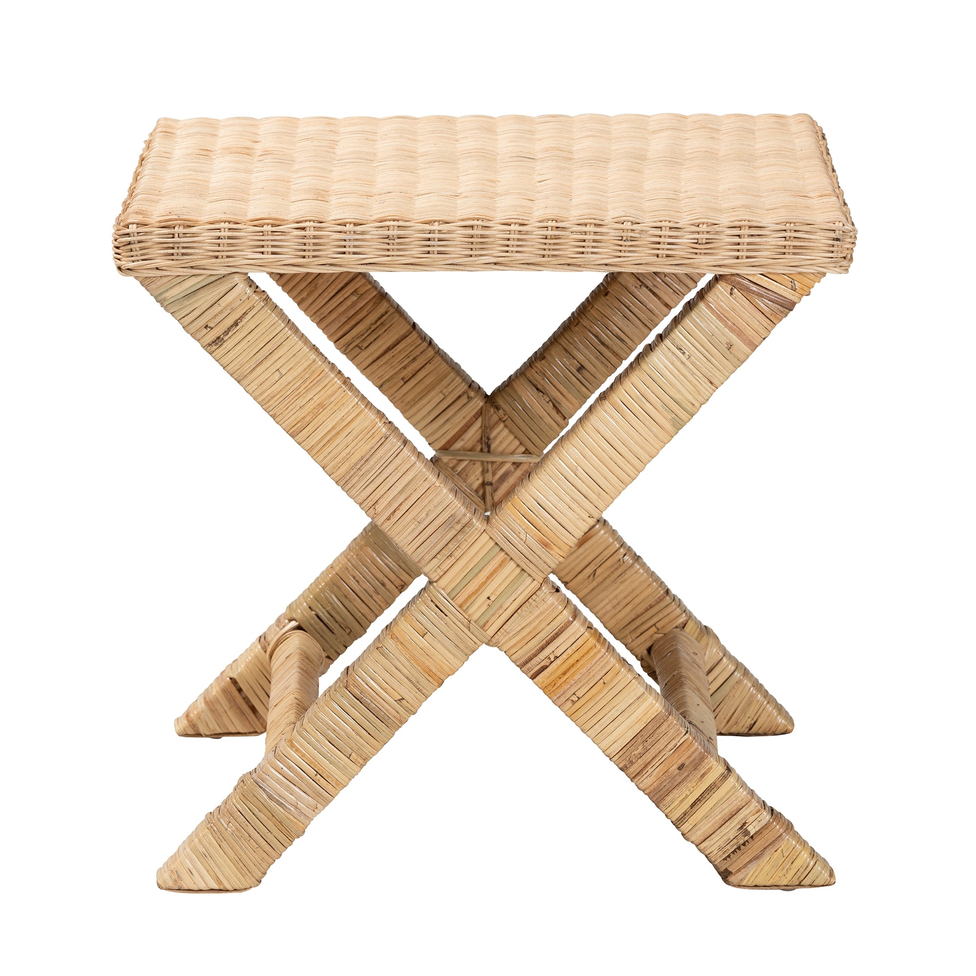 bali & pari Farica Modern Bohemian Natural Rattan And Mahogany Accent Bench