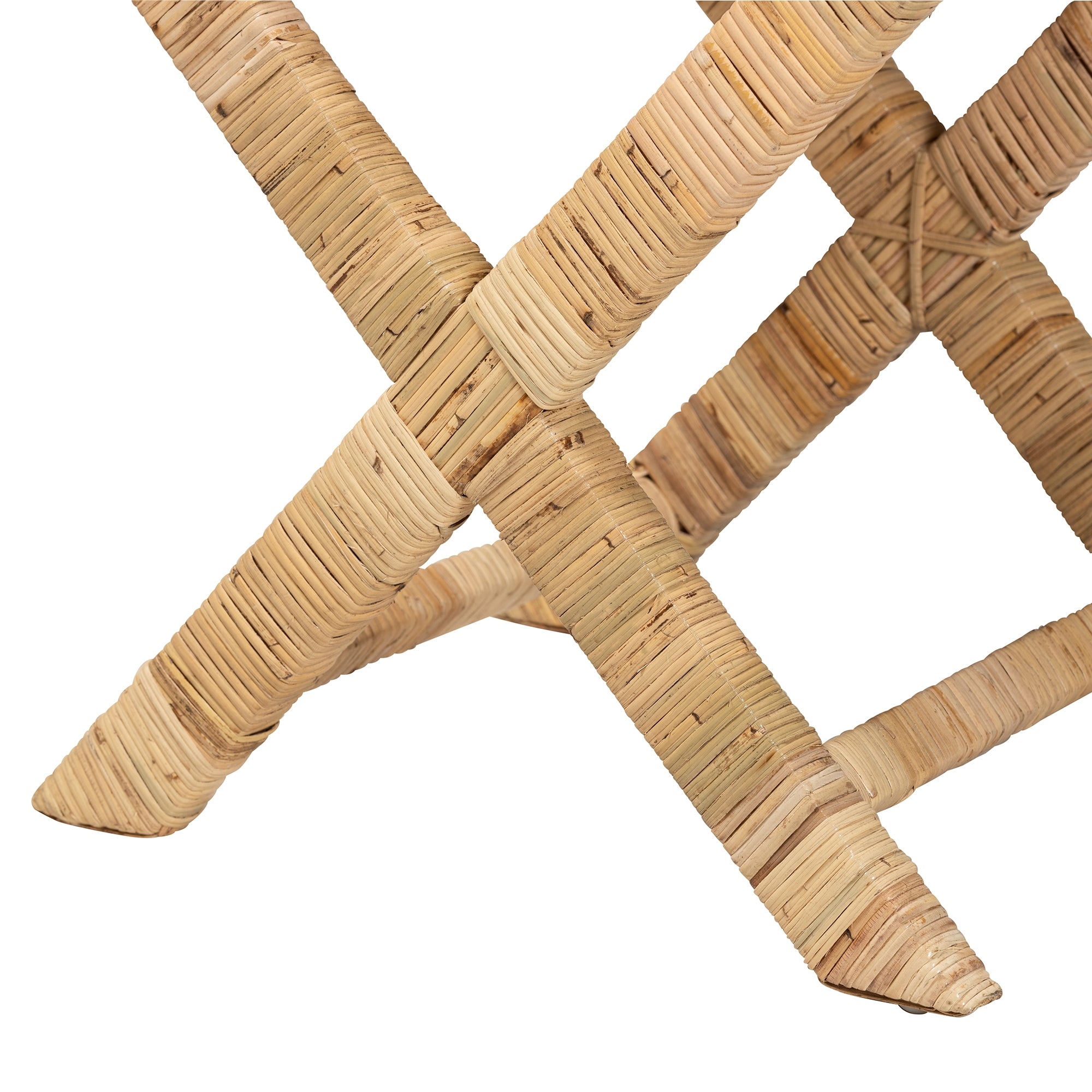 bali & pari Farica Modern Bohemian Natural Rattan And Mahogany Accent Bench