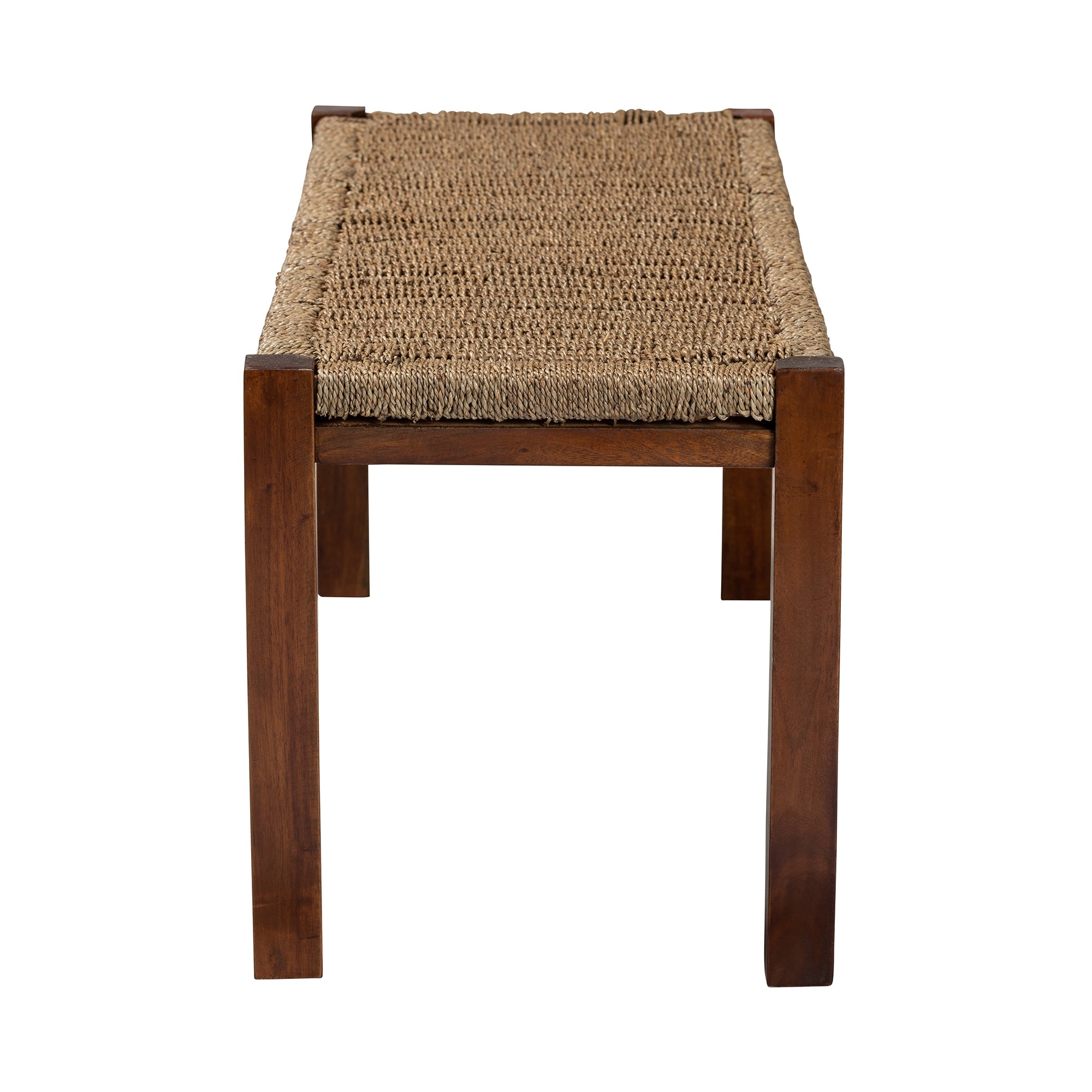 bali & pari Hermes Mid-Century Modern Transitional Natural Seagrass and Mahogany Wood Bench