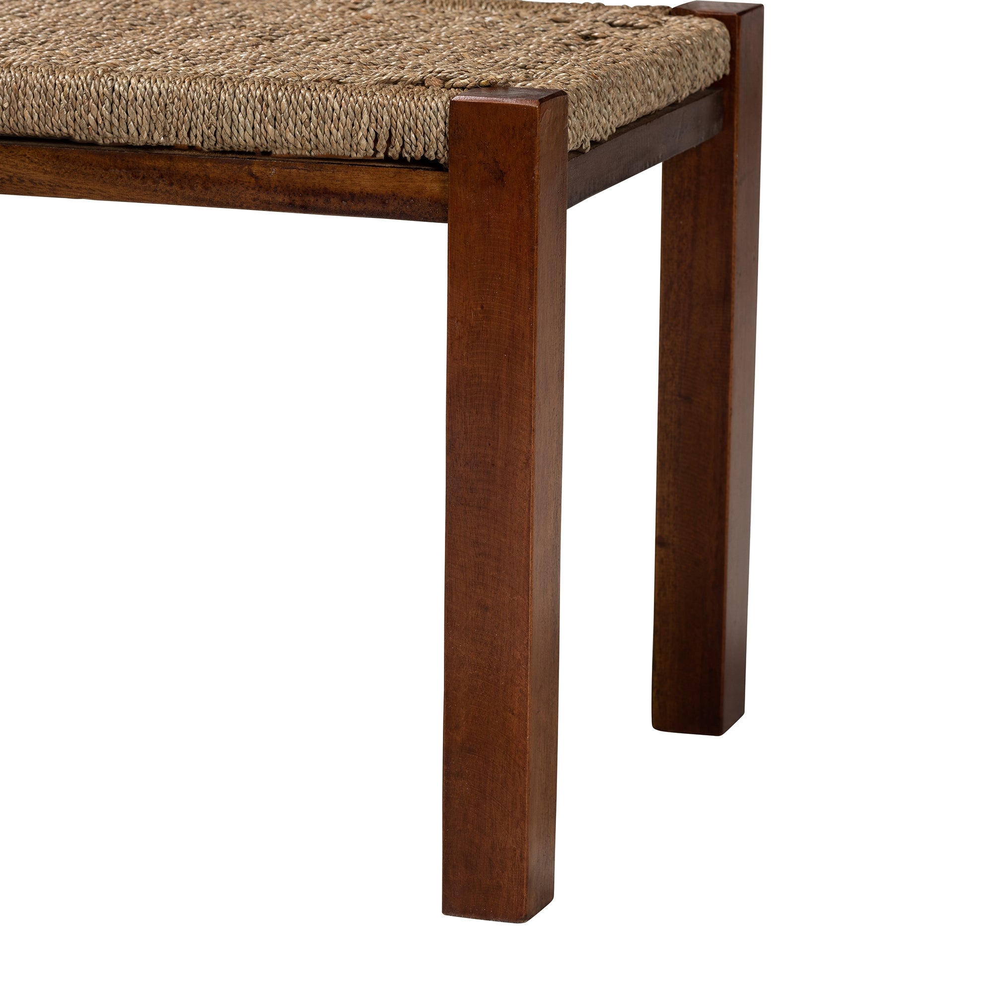 bali & pari Hermes Mid-Century Modern Transitional Natural Seagrass and Mahogany Wood Bench