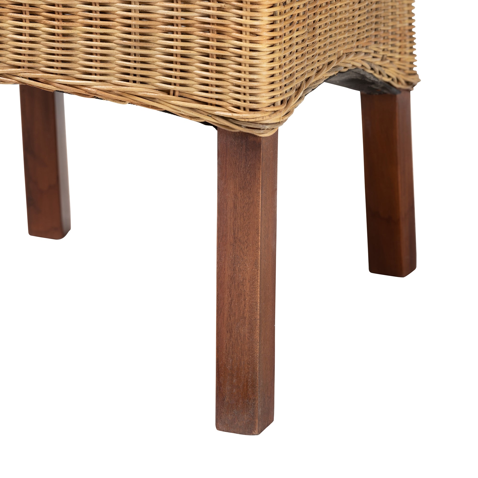 bali & pari Shamara Modern Bohemian Natural Rattan and Mahogany Wood Dining Chair