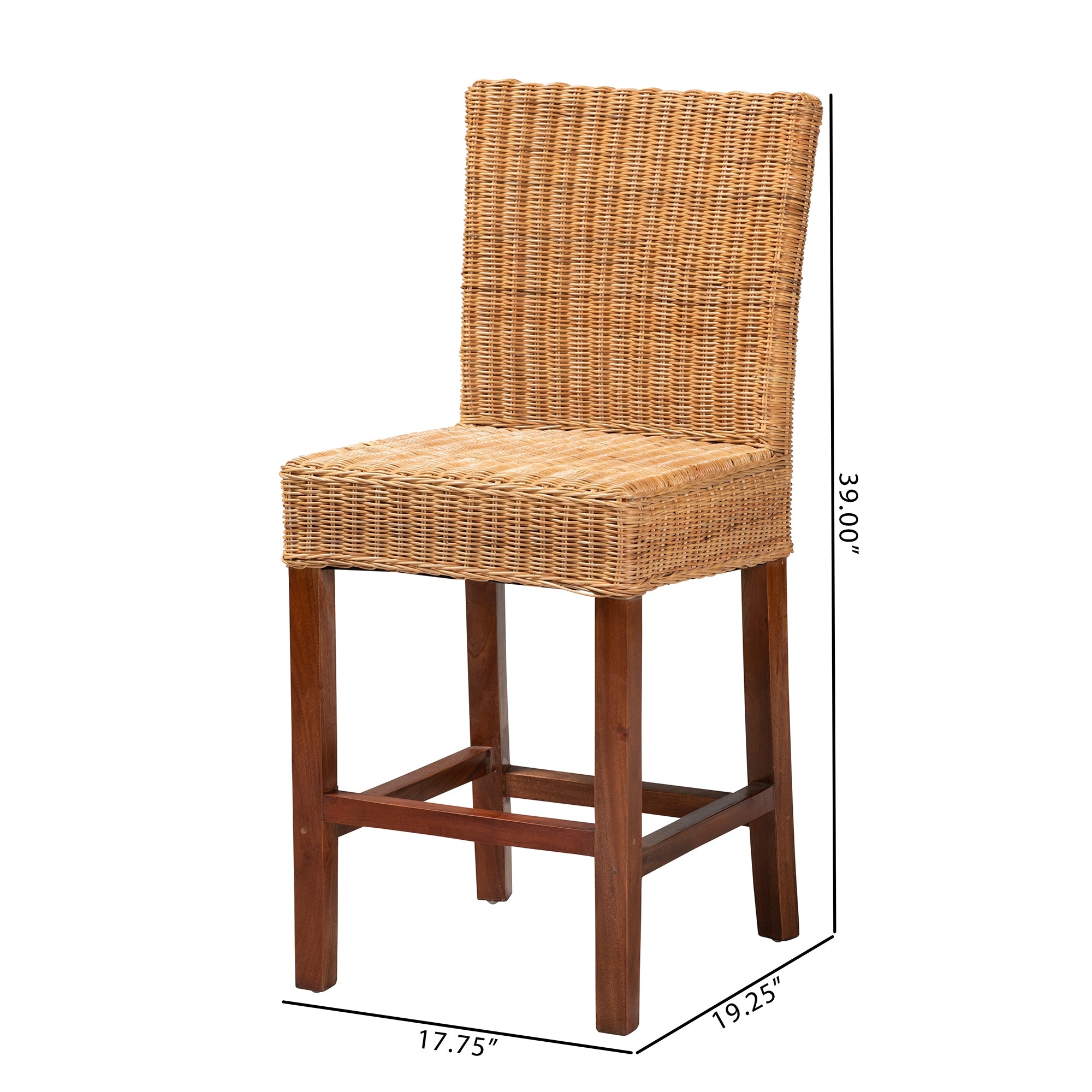 bali & pari Racquel Modern Bohemian Natural Rattan and Mahogany Wood Counter Stool