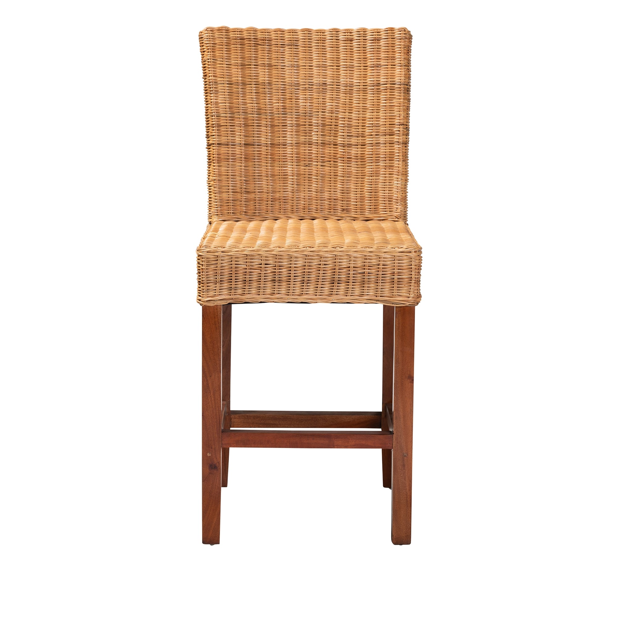 bali & pari Racquel Modern Bohemian Natural Rattan and Mahogany Wood Counter Stool