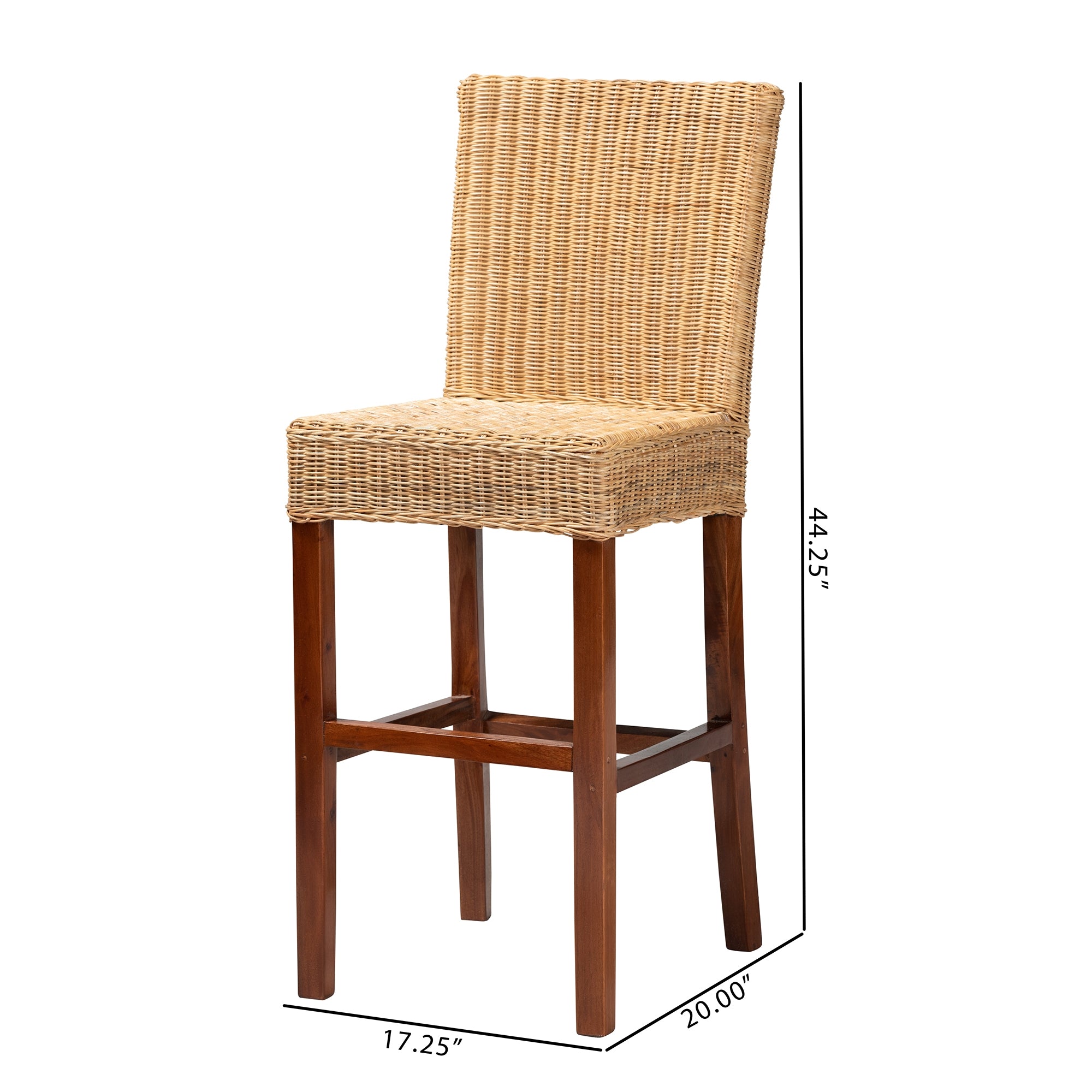 bali & pari Racquel Modern Bohemian Natural Rattan and Mahogany Wood Bar Stool