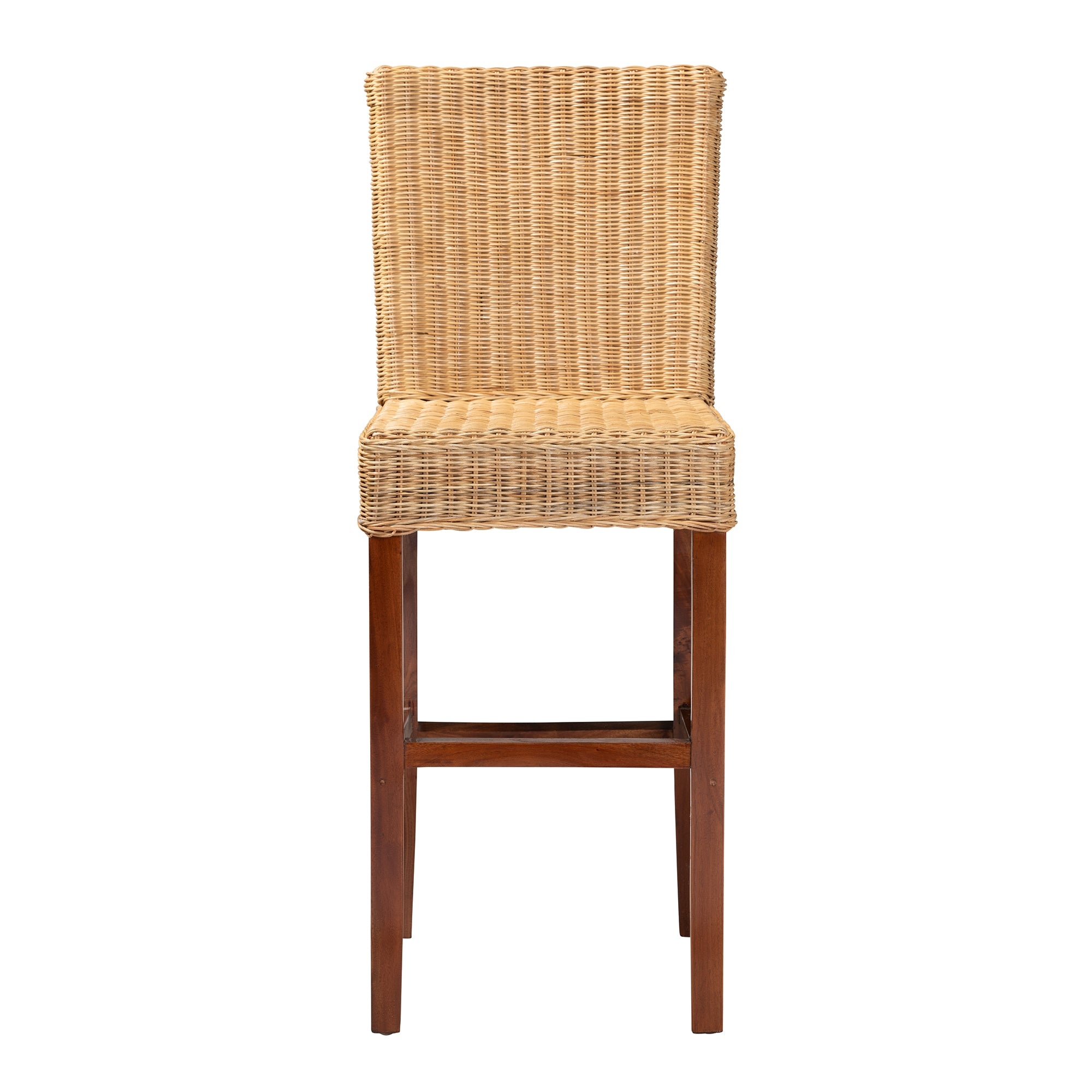 bali & pari Racquel Modern Bohemian Natural Rattan and Mahogany Wood Bar Stool