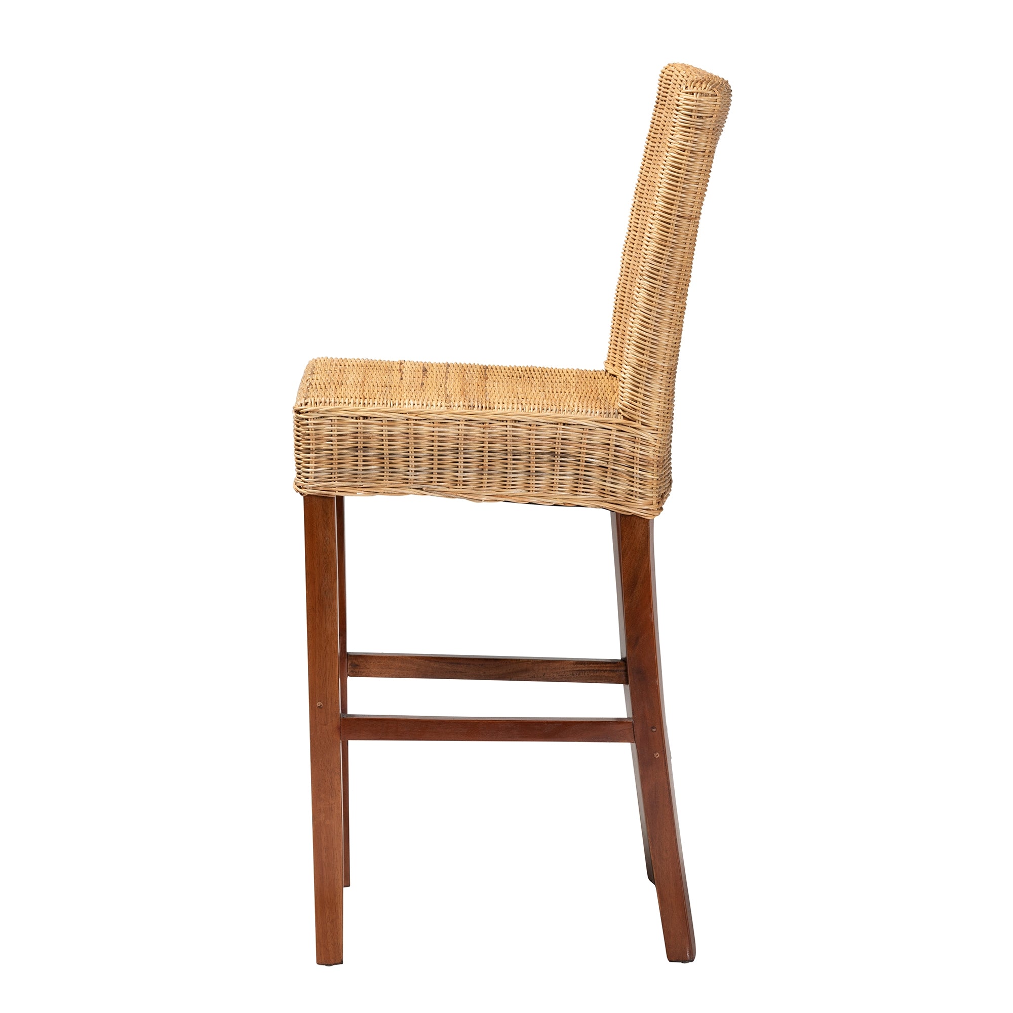 bali & pari Racquel Modern Bohemian Natural Rattan and Mahogany Wood Bar Stool