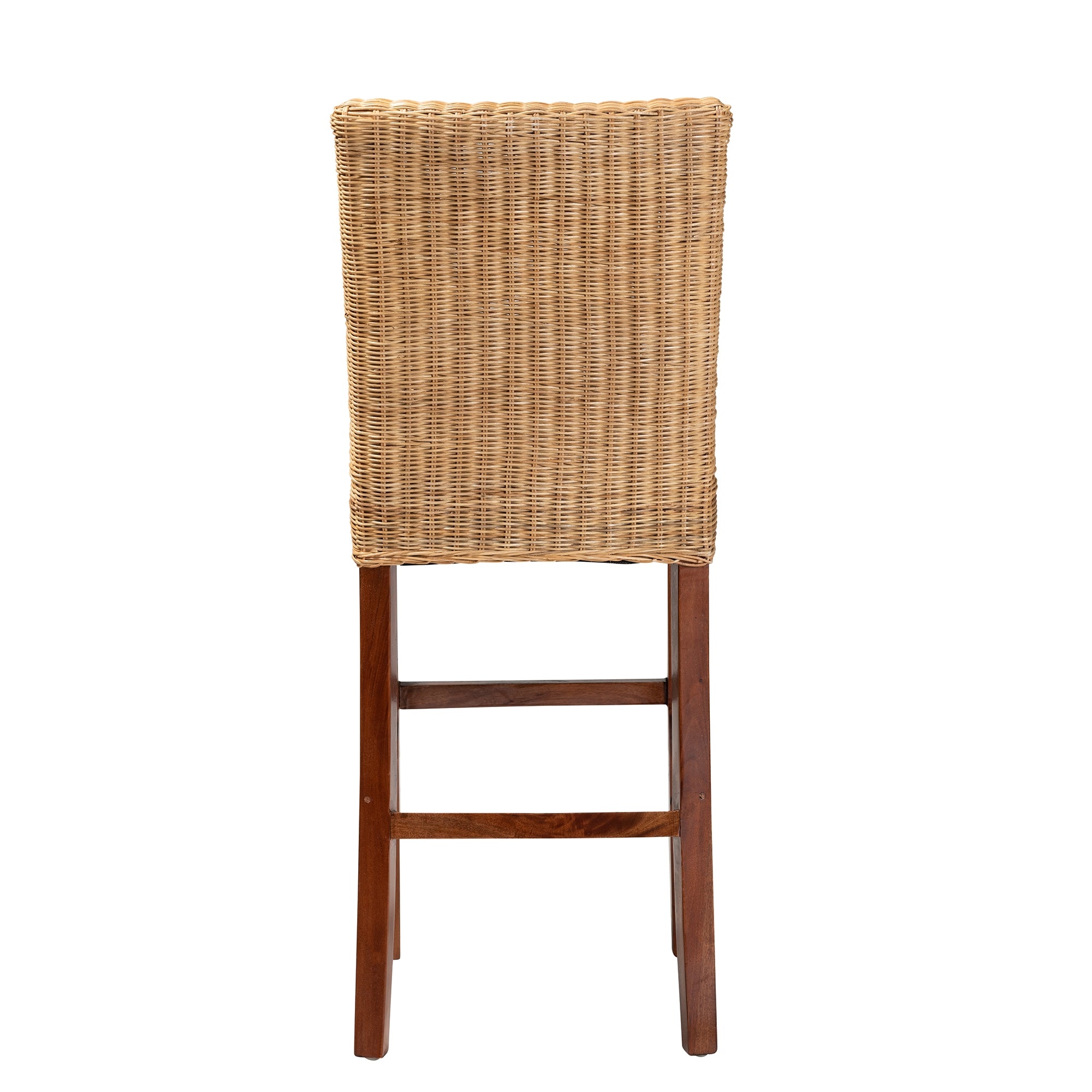bali & pari Racquel Modern Bohemian Natural Rattan and Mahogany Wood Bar Stool