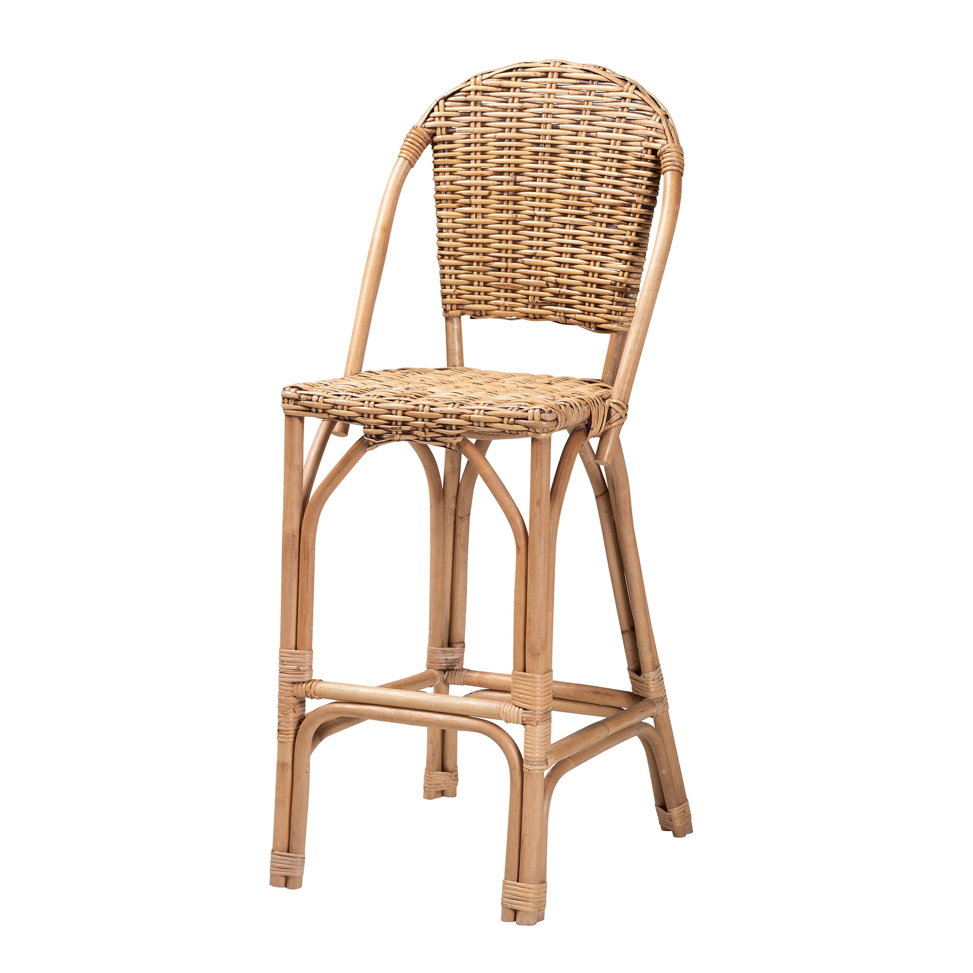 bali & pari Neola Modern Bohemian Natural Rattan Bar Stool