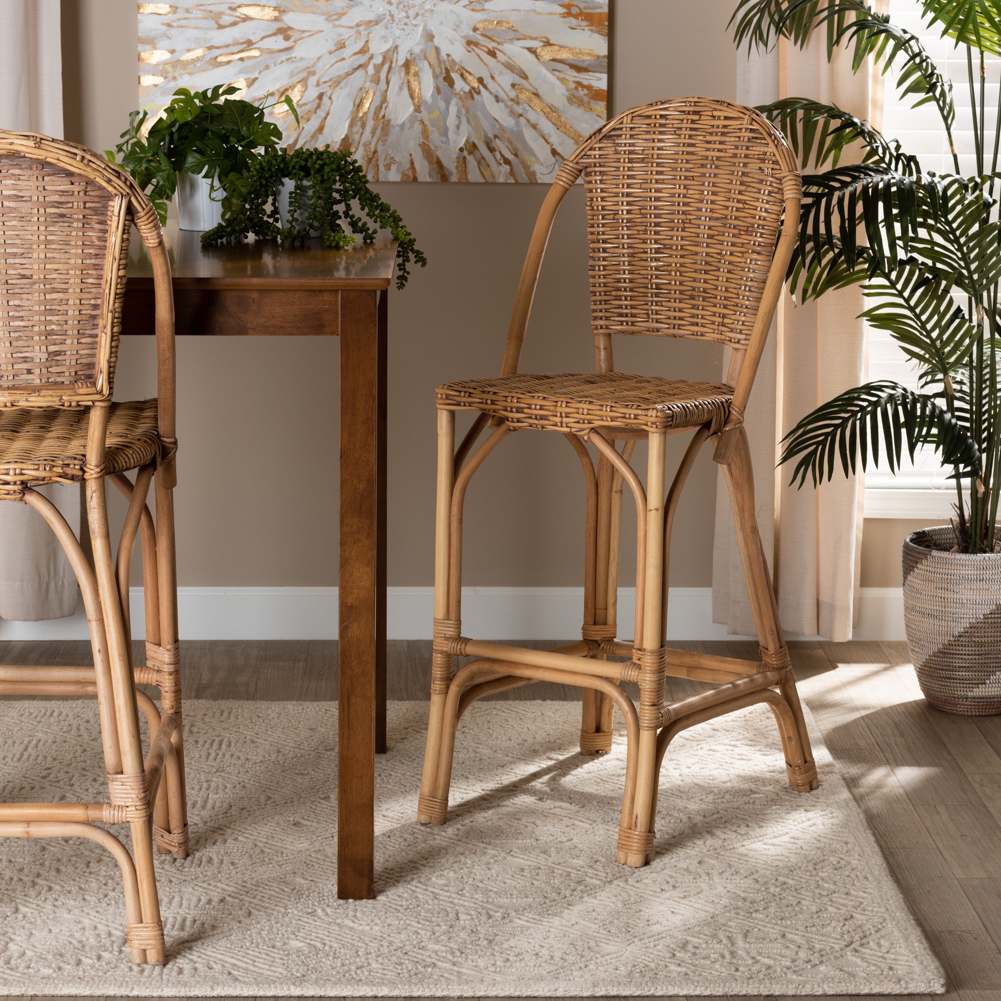bali & pari Neola Modern Bohemian Natural Rattan Bar Stool