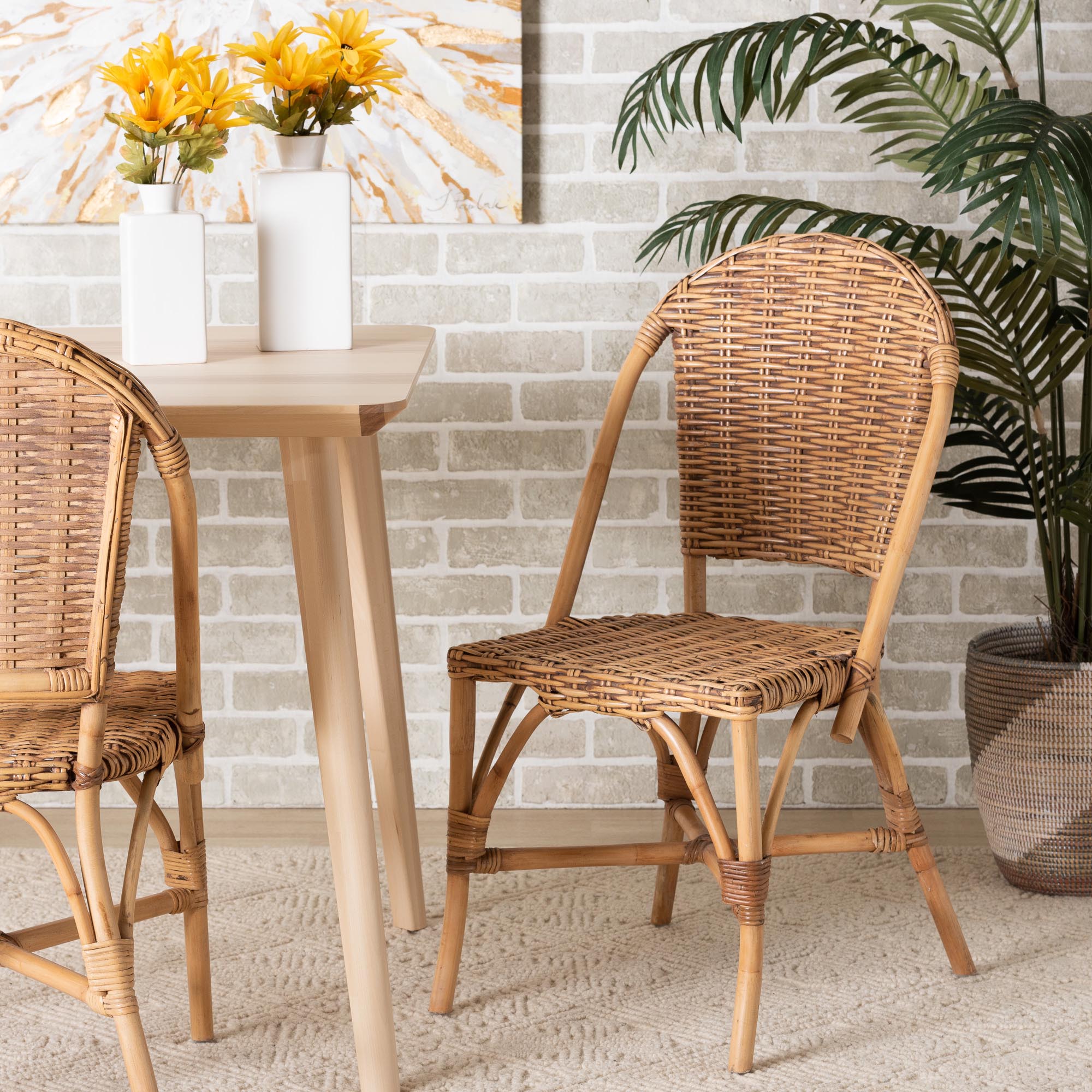 bali & pari Neola Modern Bohemian Natural Rattan Dining Chair