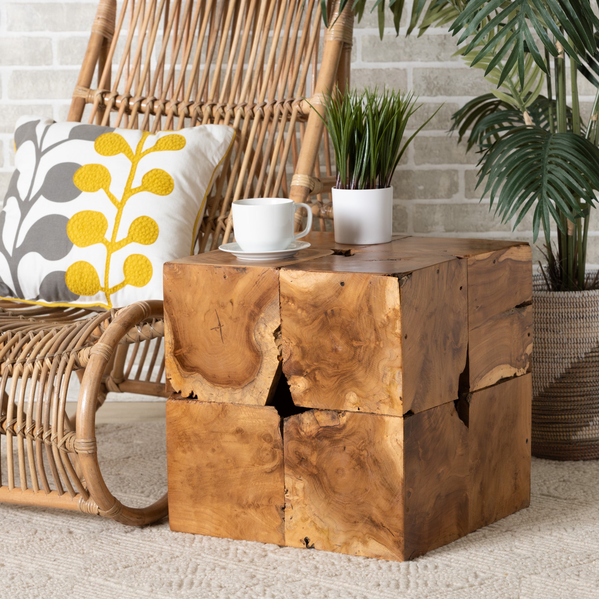 bali & pari Eldora Rustic Transitional Natural Brown Teak Root End Table