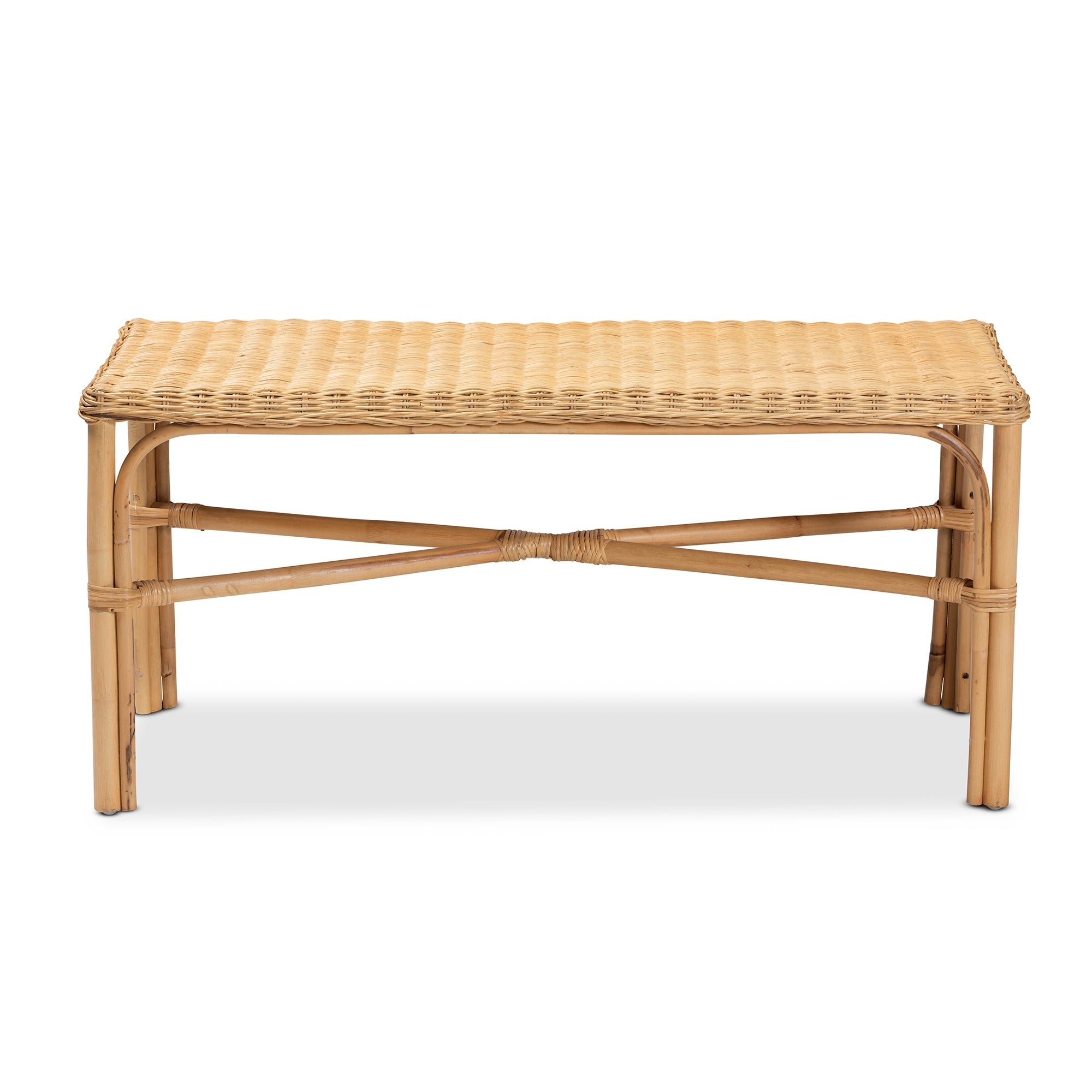 bali & pari Cacaban Modern Bohemian Natural Brown Rattan Accent Bench