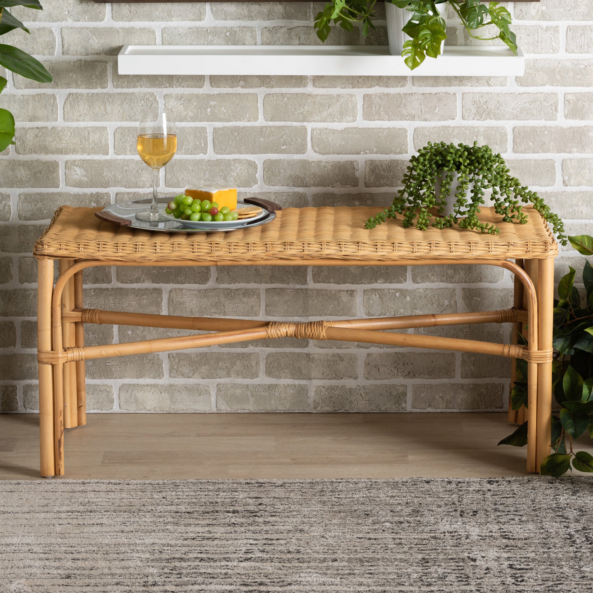 bali & pari Cacaban Modern Bohemian Natural Brown Rattan Accent Bench