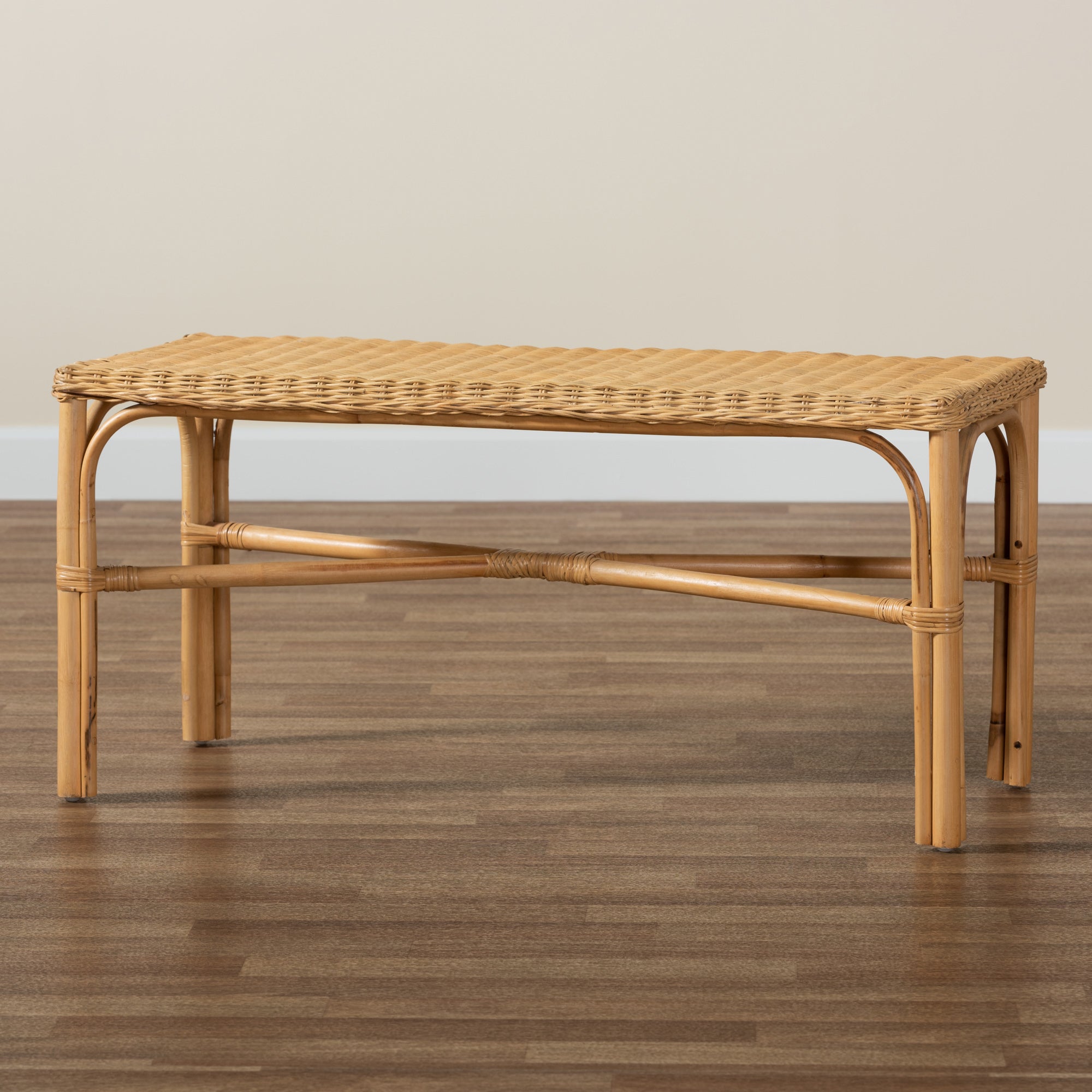 bali & pari Cacaban Modern Bohemian Natural Brown Rattan Accent Bench