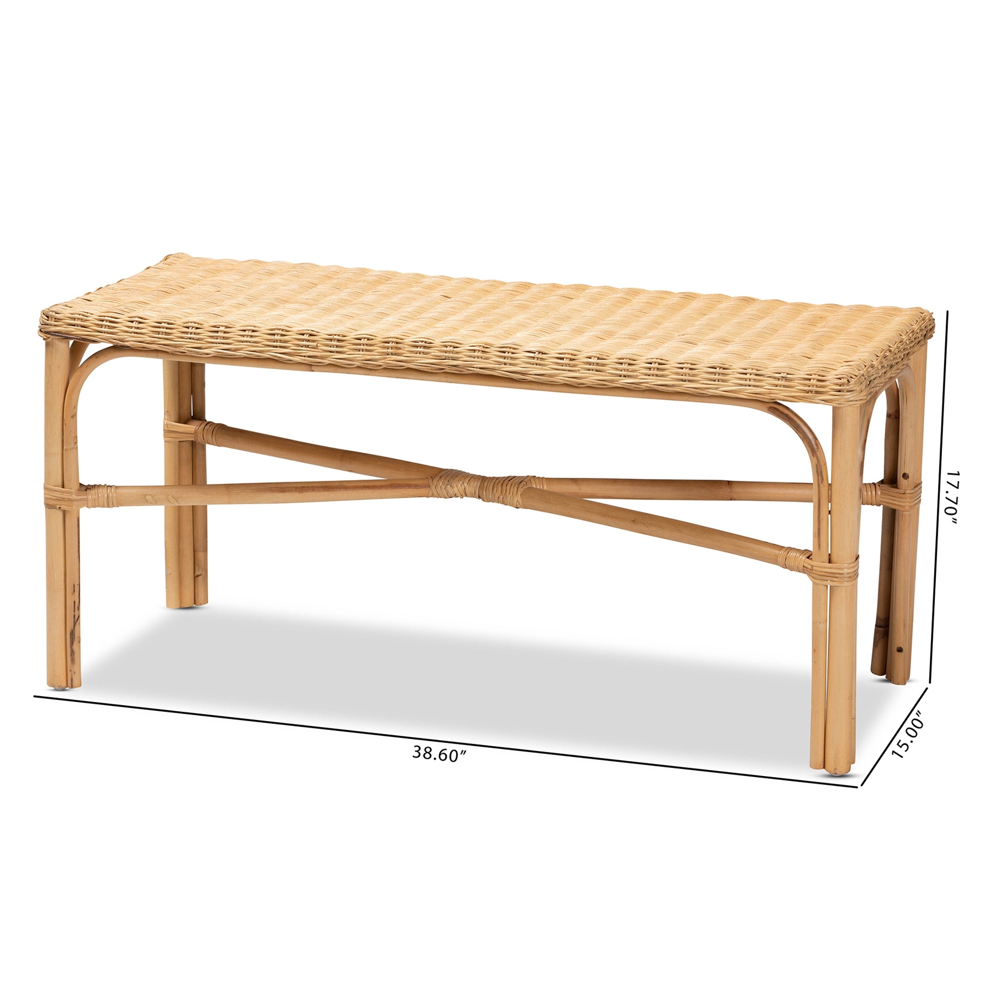 bali & pari Cacaban Modern Bohemian Natural Brown Rattan Accent Bench