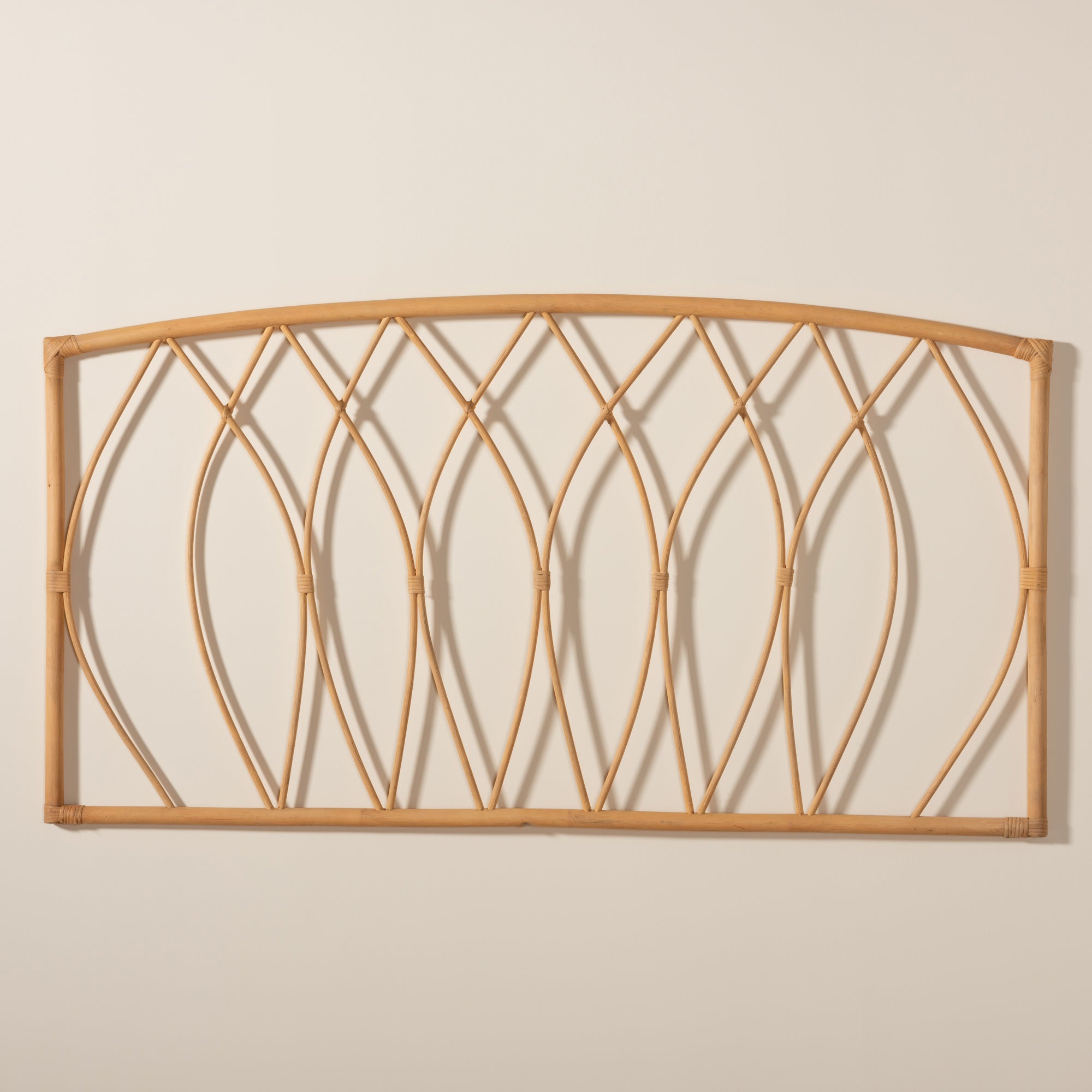 bali & pari Halia Modern Bohemian Natural Brown Rattan Queen Size Wall-mount Headboard