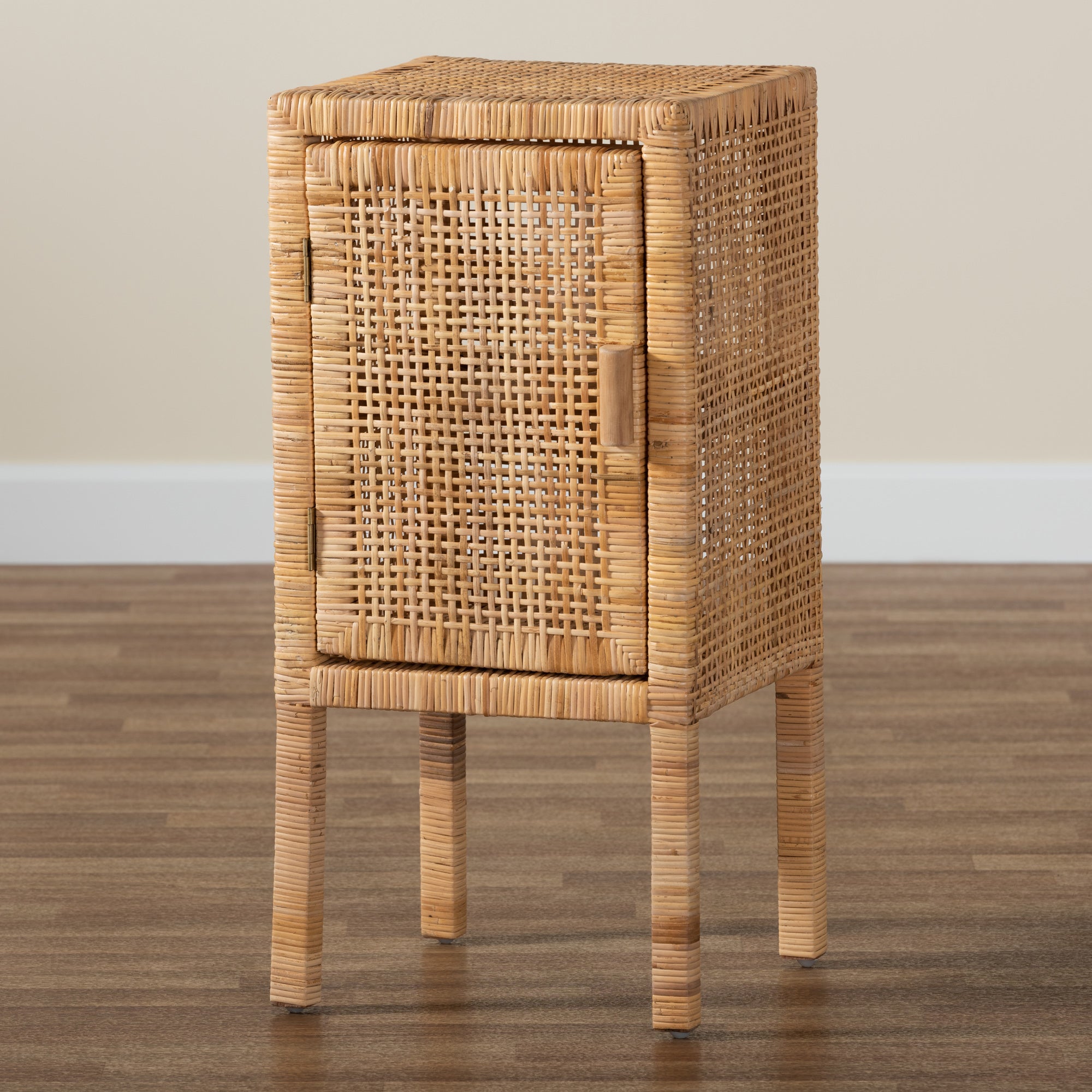 bali & pari Vivan Modern Bohemian Natural Brown Rattan 1-Door Nightstand