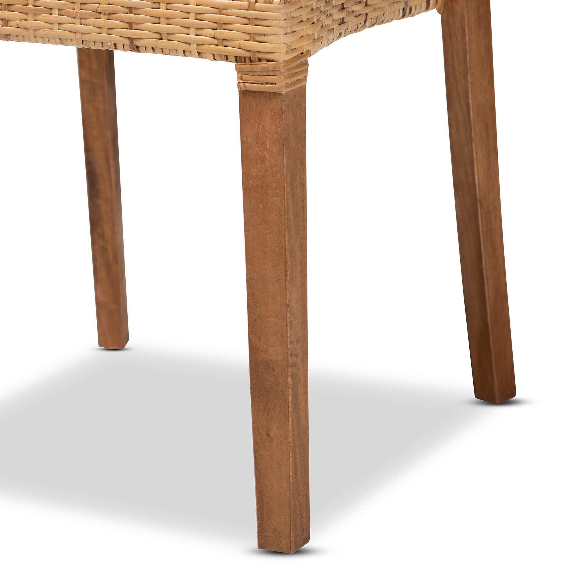 bali & pari Arthur Mid-Century Modern Walnut Brown Mahogany Wood and Natural Rattan 2-Piece Dining Chair Set
