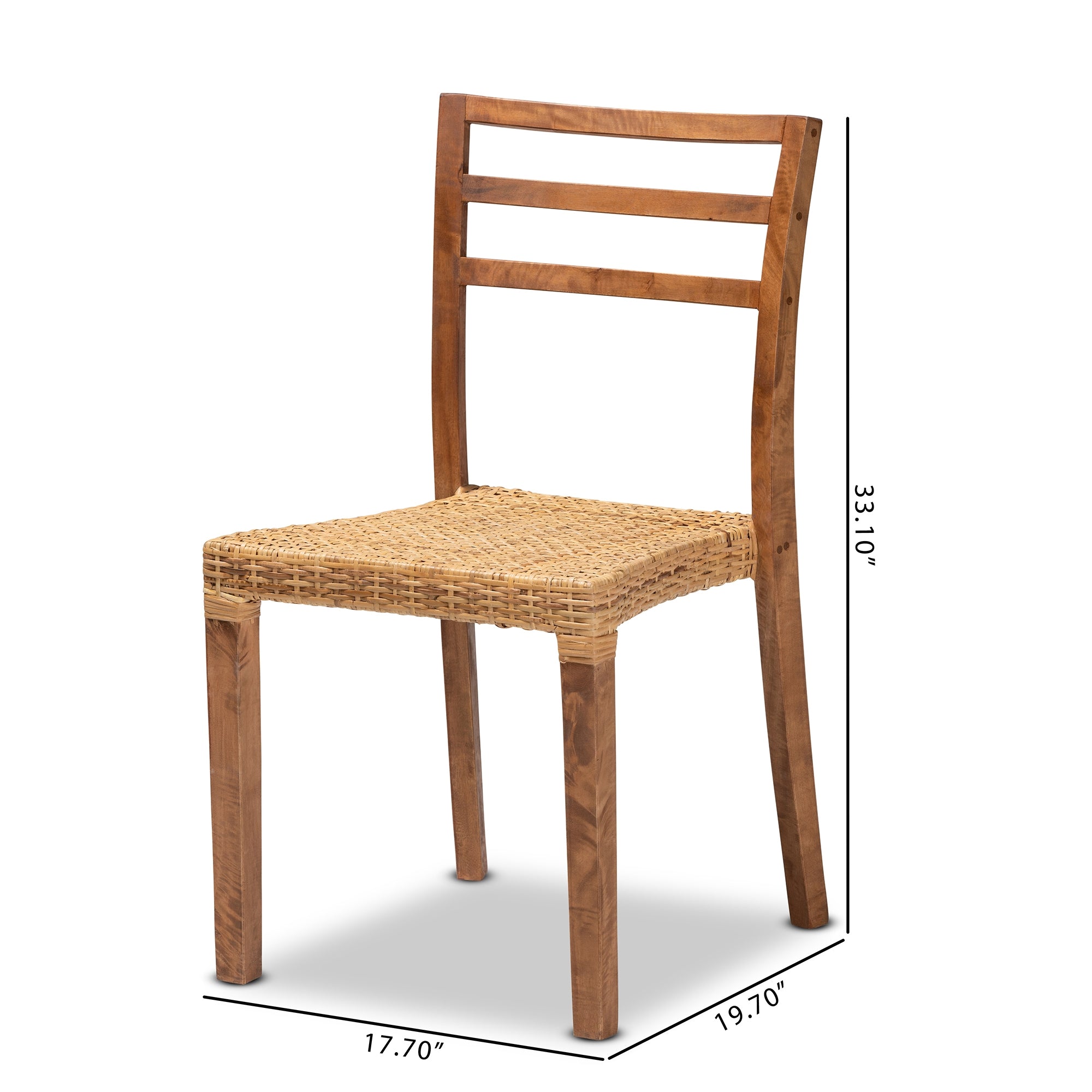 bali & pari Arthur Mid-Century Modern Walnut Brown Mahogany Wood and Natural Rattan 2-Piece Dining Chair Set
