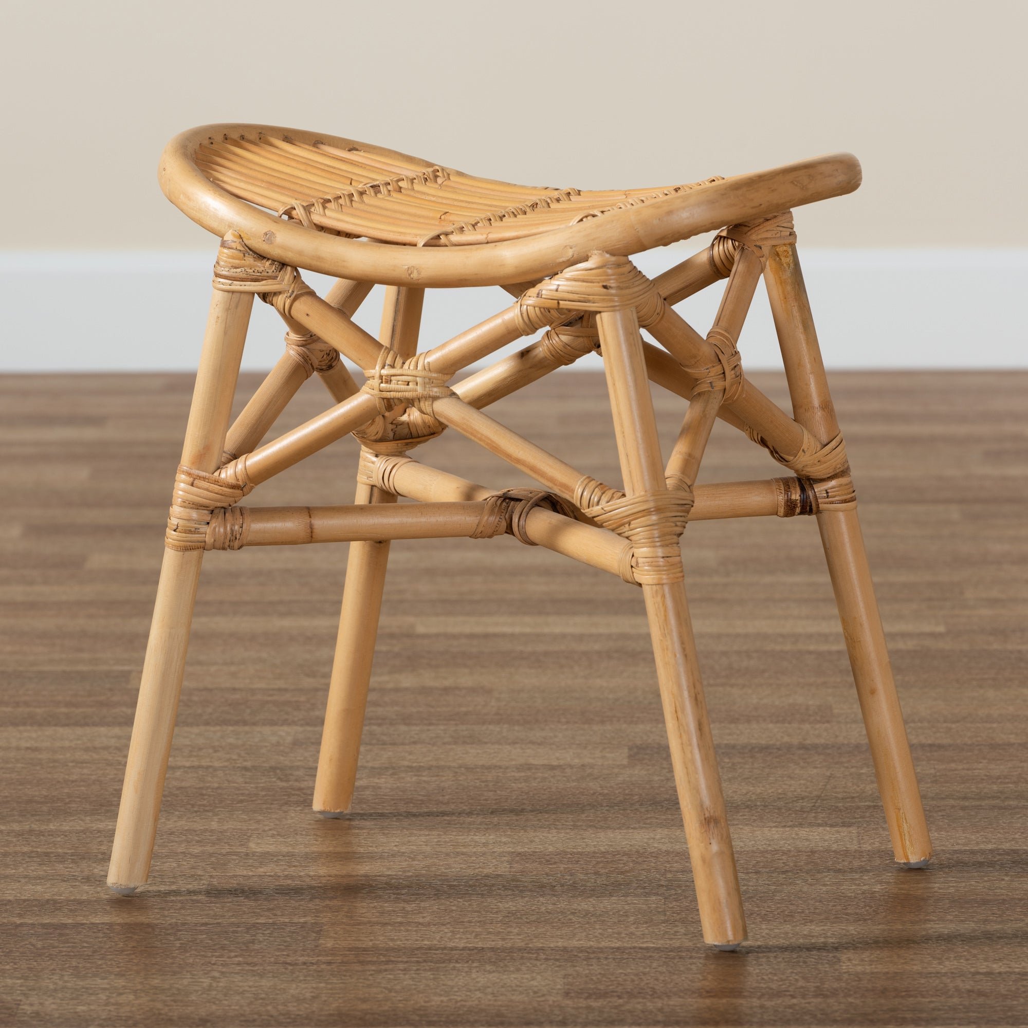 bali & pari Elgon Modern Bohemian Natural Brown Rattan Footstool