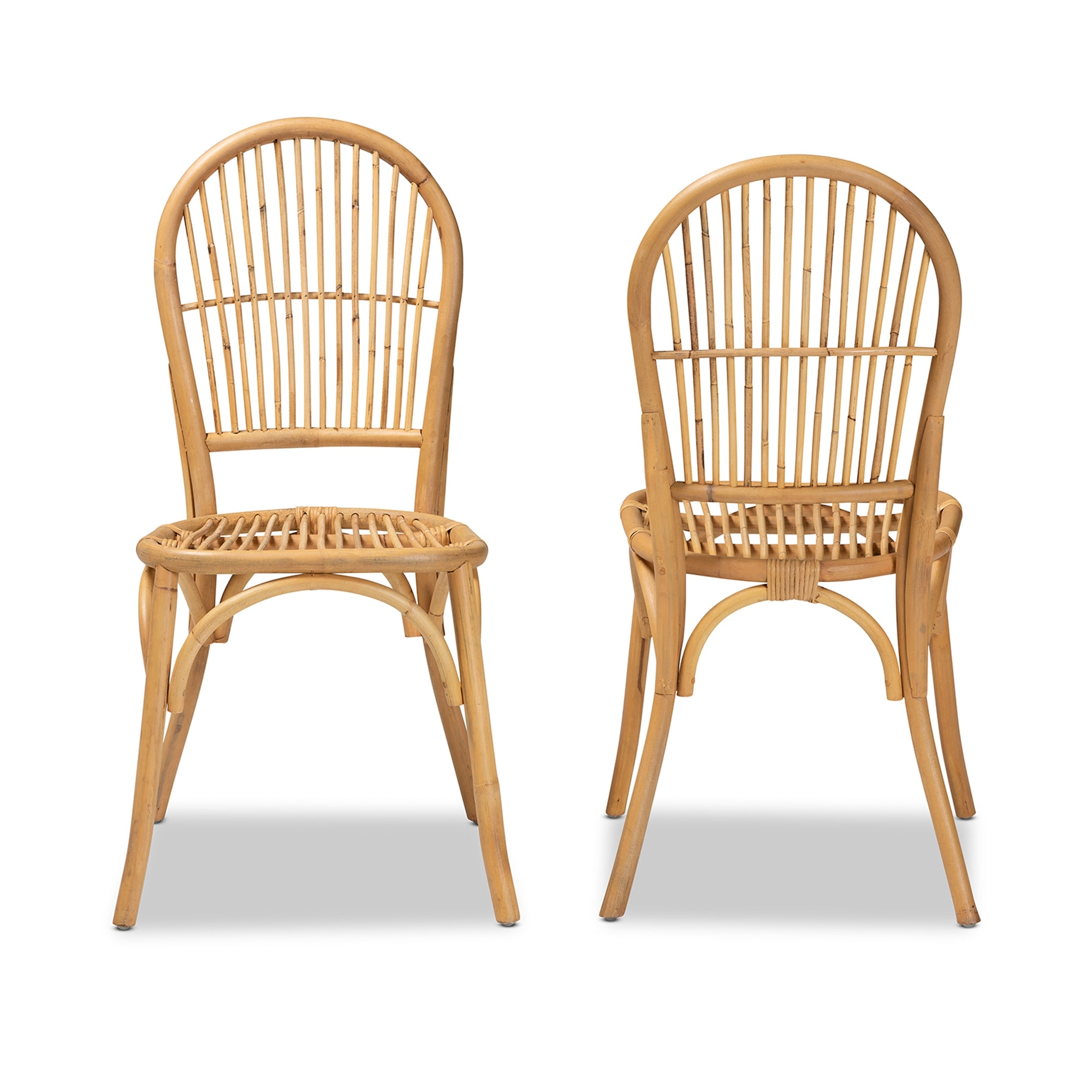 bali & pari Wina Modern Bohemian Natural Brown Rattan 2-Piece Dining Chair Set